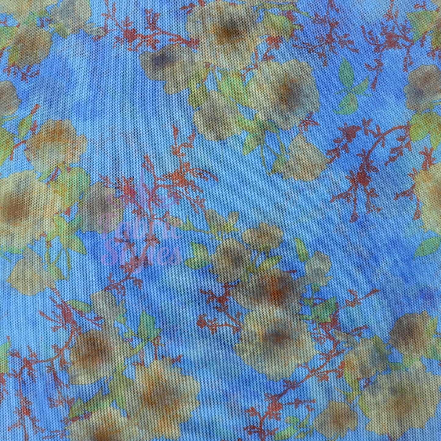 Blue Floral Power Mesh Fabric