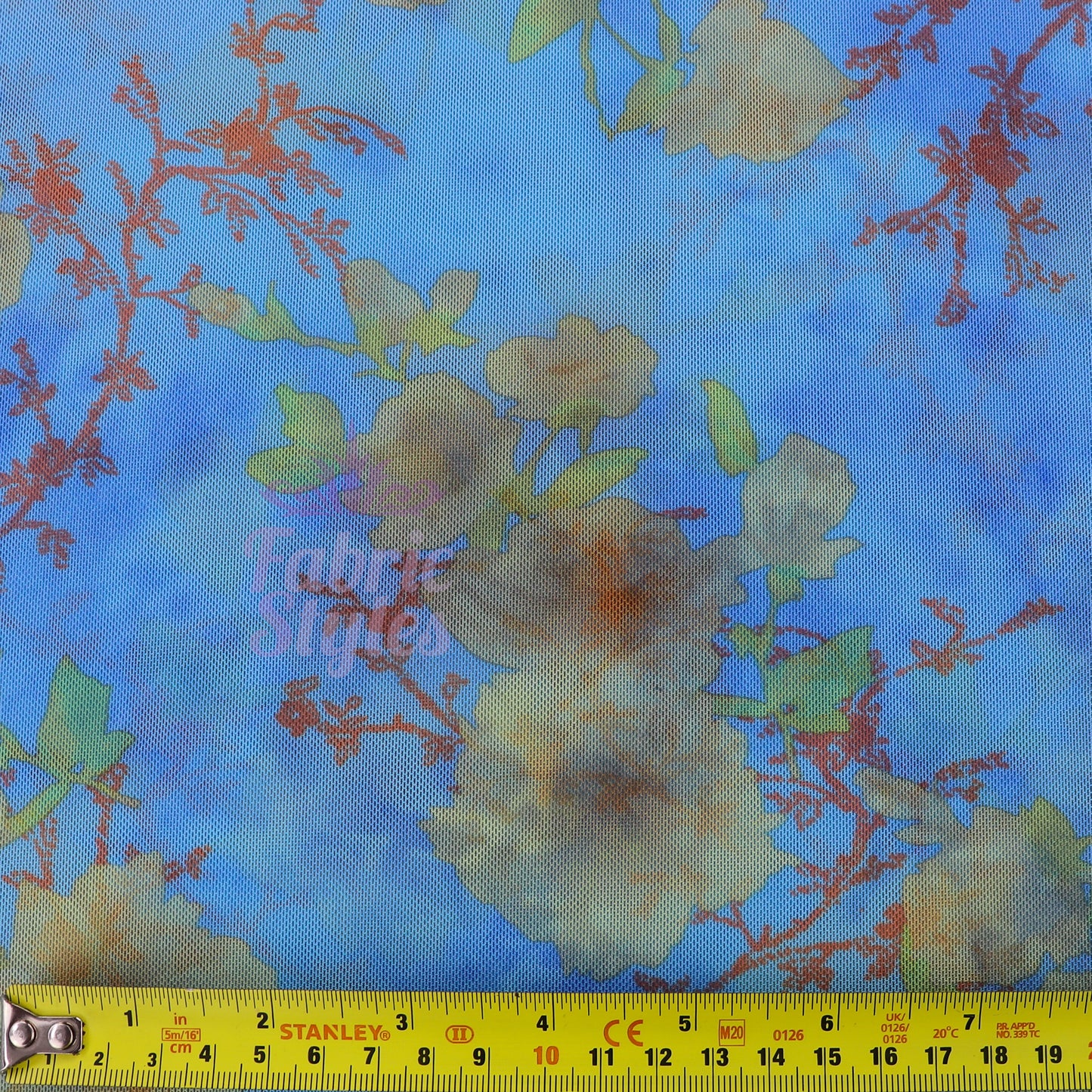 Blue Floral Power Mesh Fabric