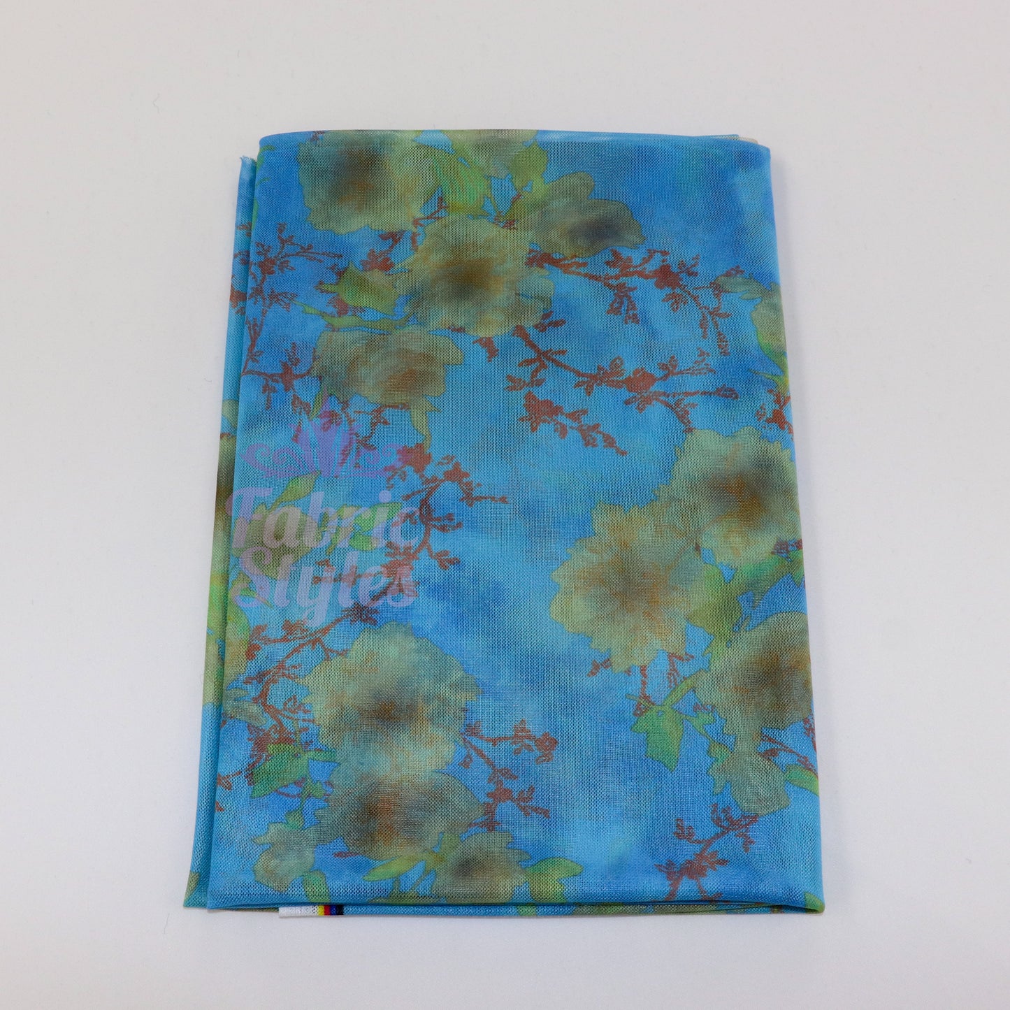Blue Floral Power Mesh Fabric