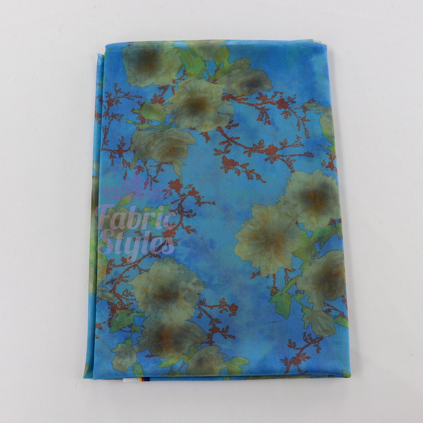 Blue Floral Power Mesh Fabric