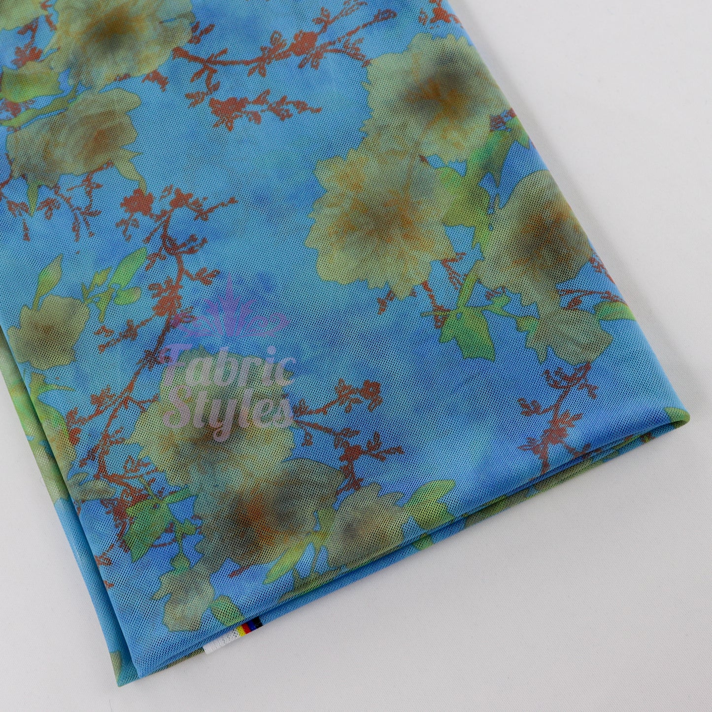 Blue Floral Power Mesh Fabric