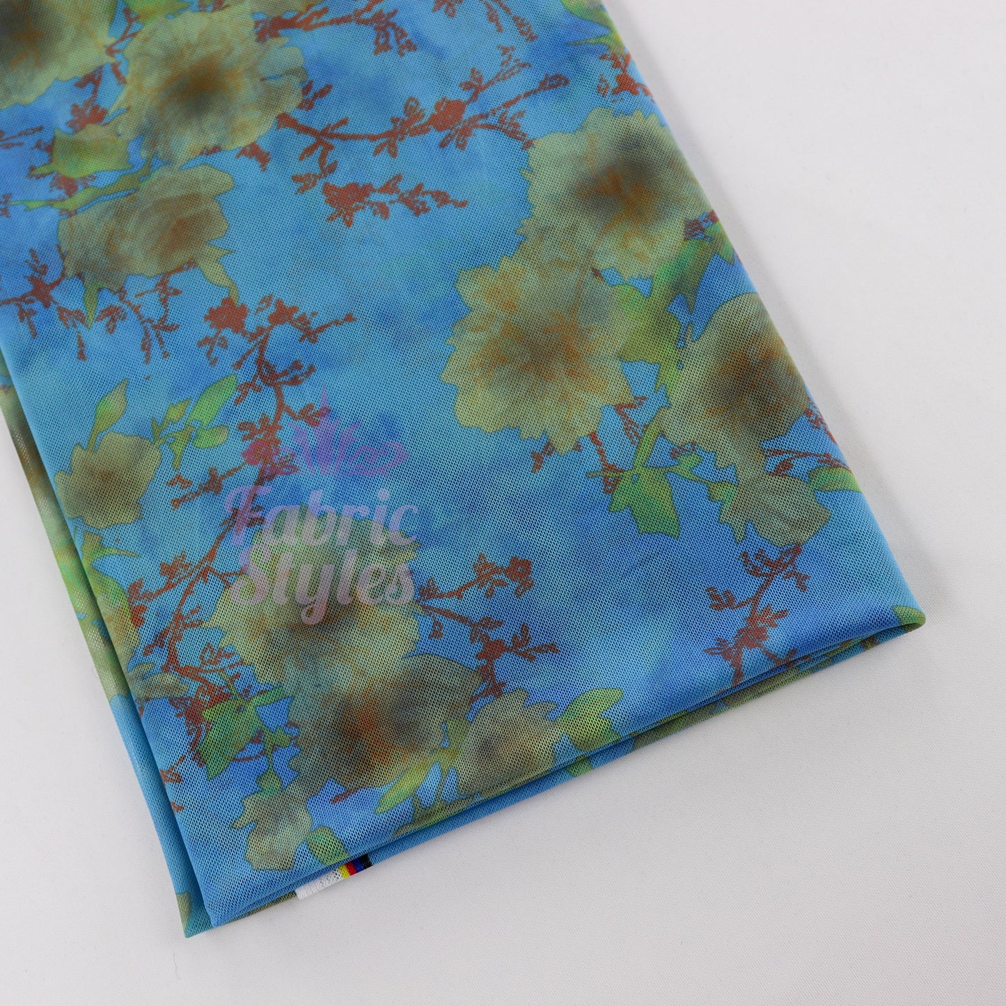 Blue Floral Power Mesh Fabric
