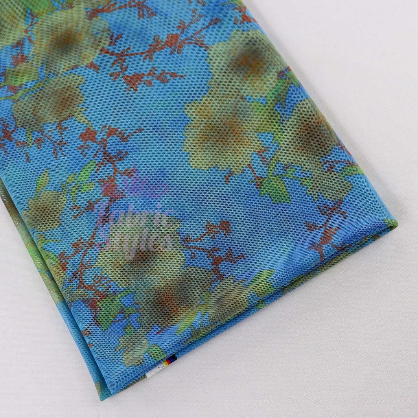 Blue Floral Power Mesh Fabric