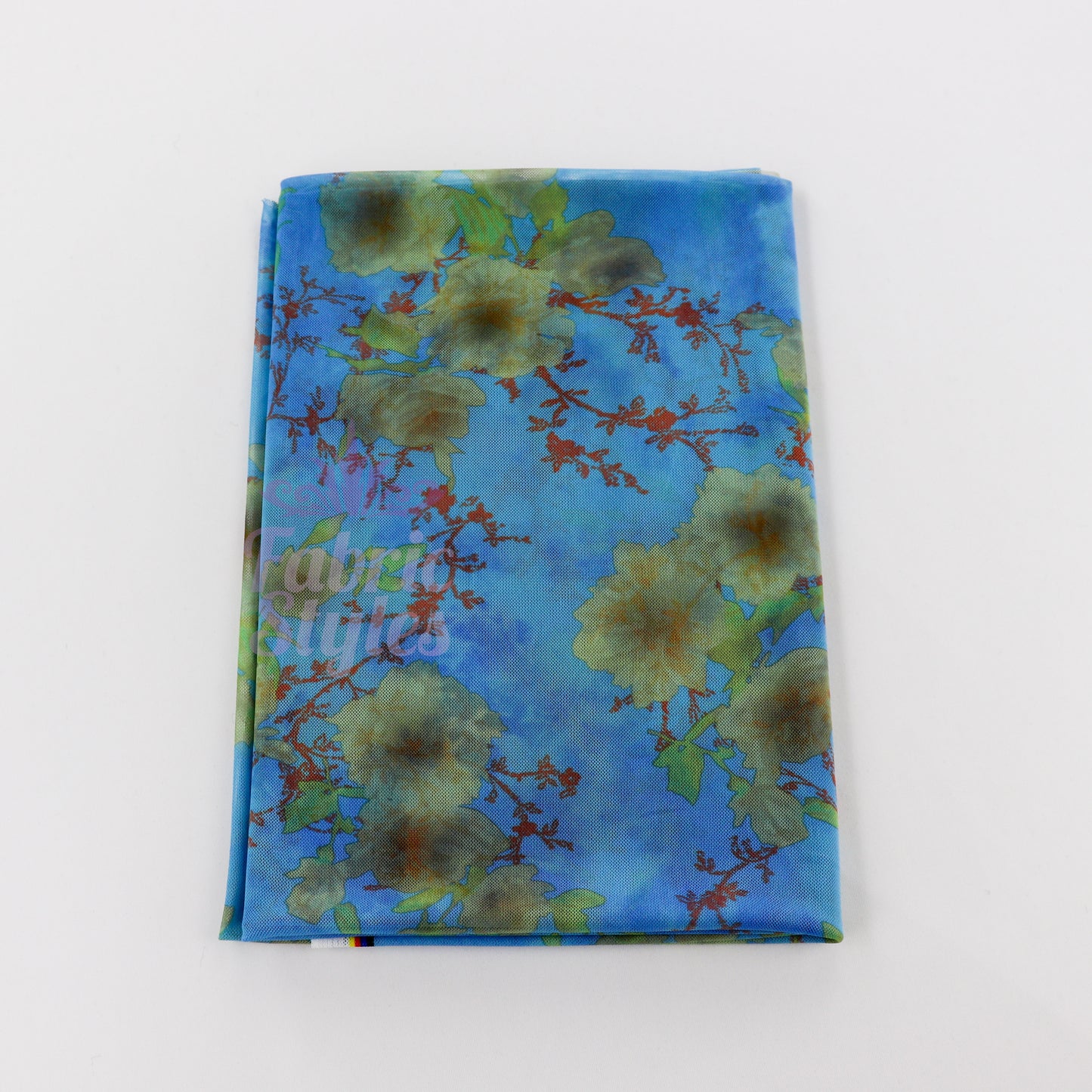 Blue Floral Power Mesh Fabric