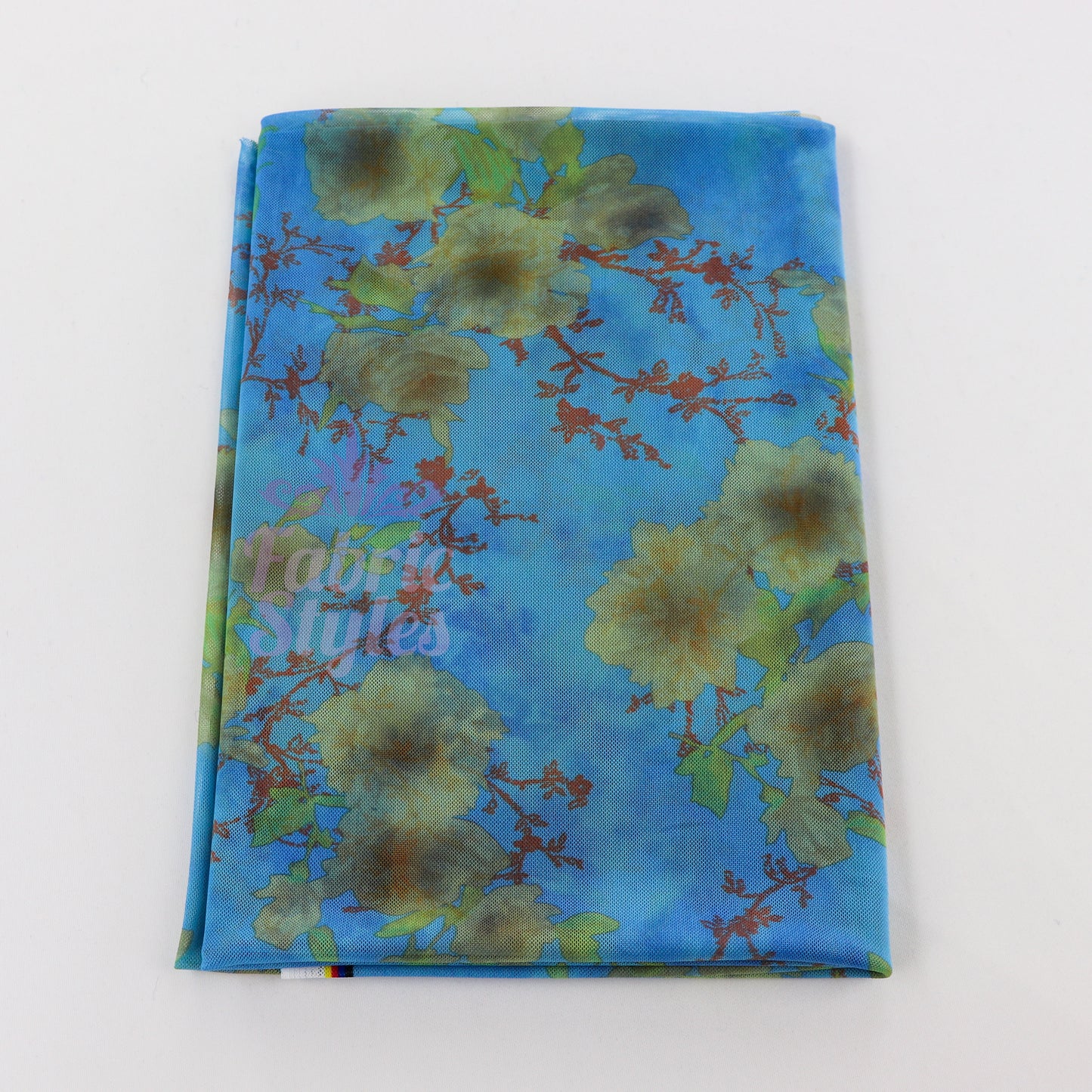 Blue Floral Power Mesh Fabric