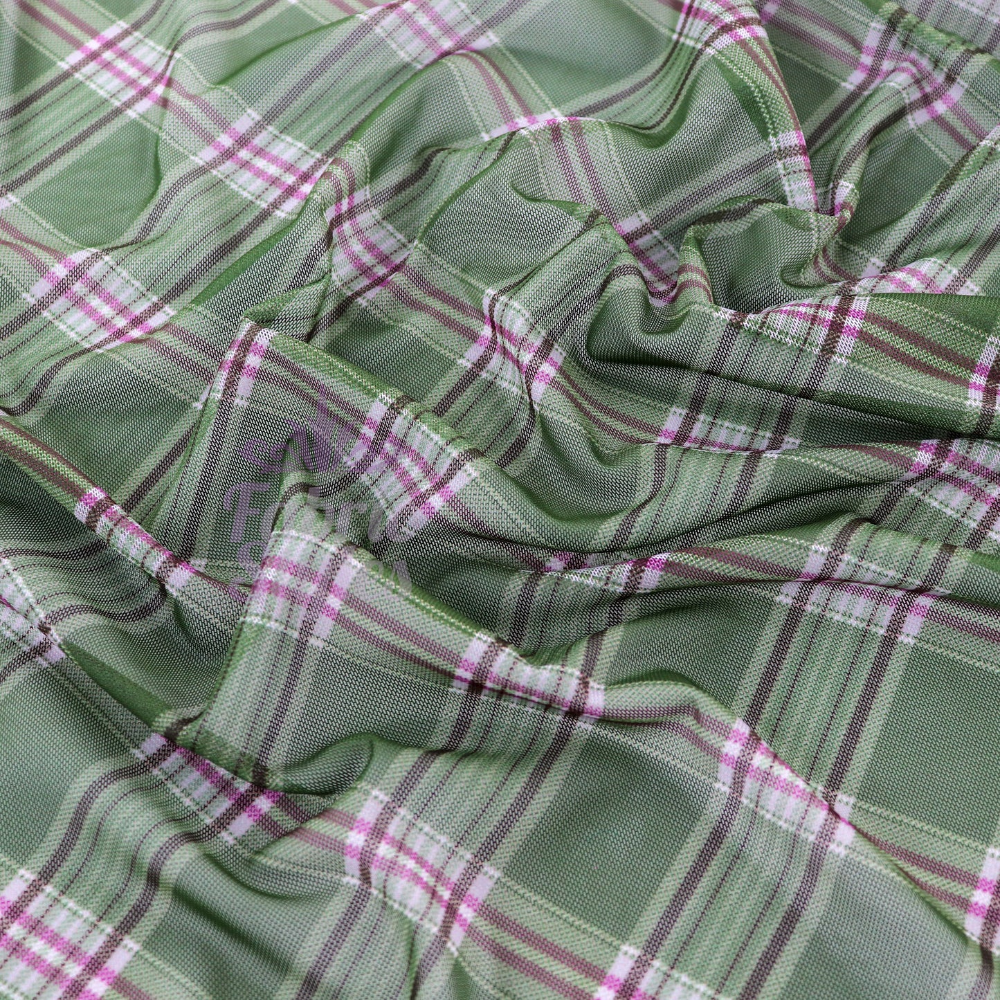 Green Tartan Pink Stripe Power Mesh Fabric