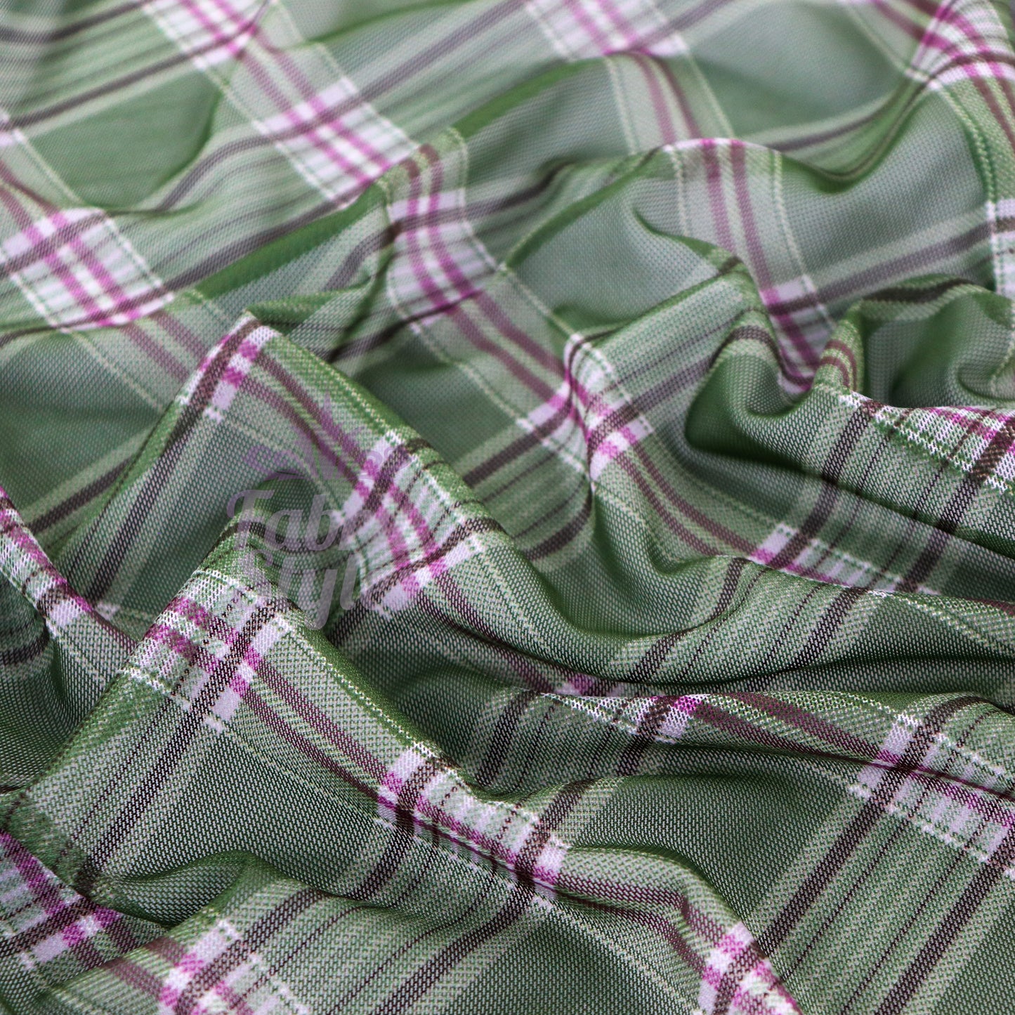 Green Tartan Pink Stripe Power Mesh Fabric