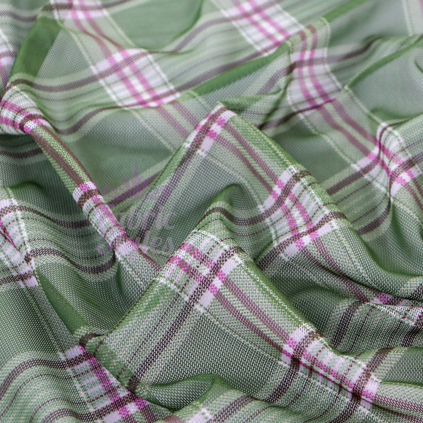 Green Tartan Pink Stripe Power Mesh Fabric