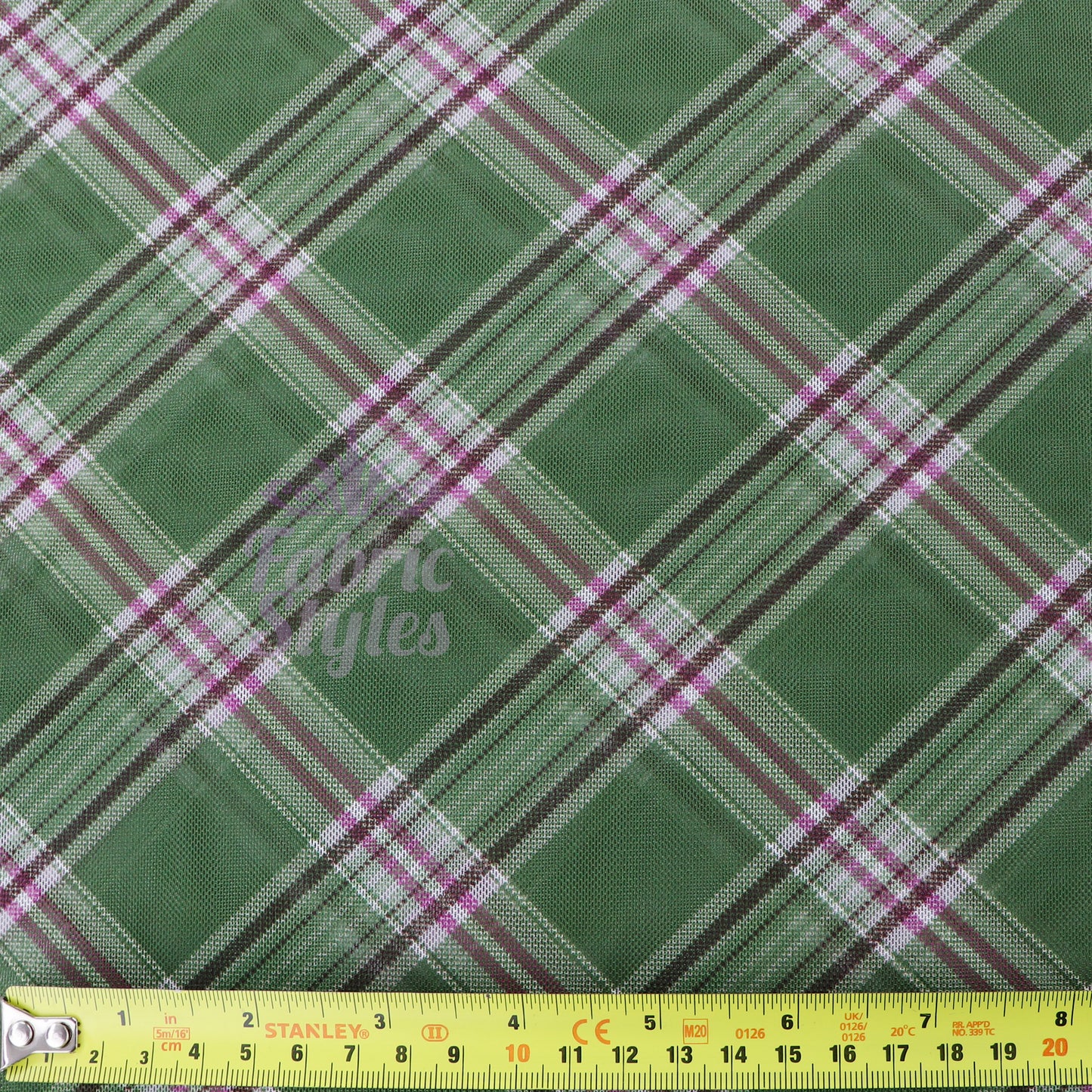 Green Tartan Pink Stripe Power Mesh Fabric