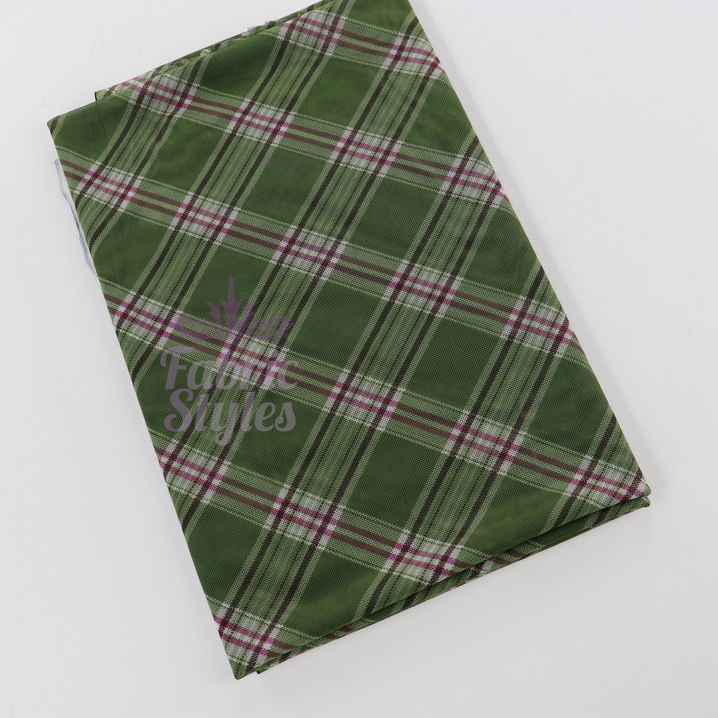 Green Tartan Pink Stripe Power Mesh Fabric