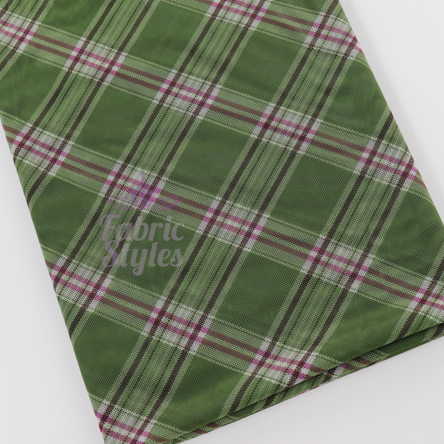 Green Tartan Pink Stripe Power Mesh Fabric