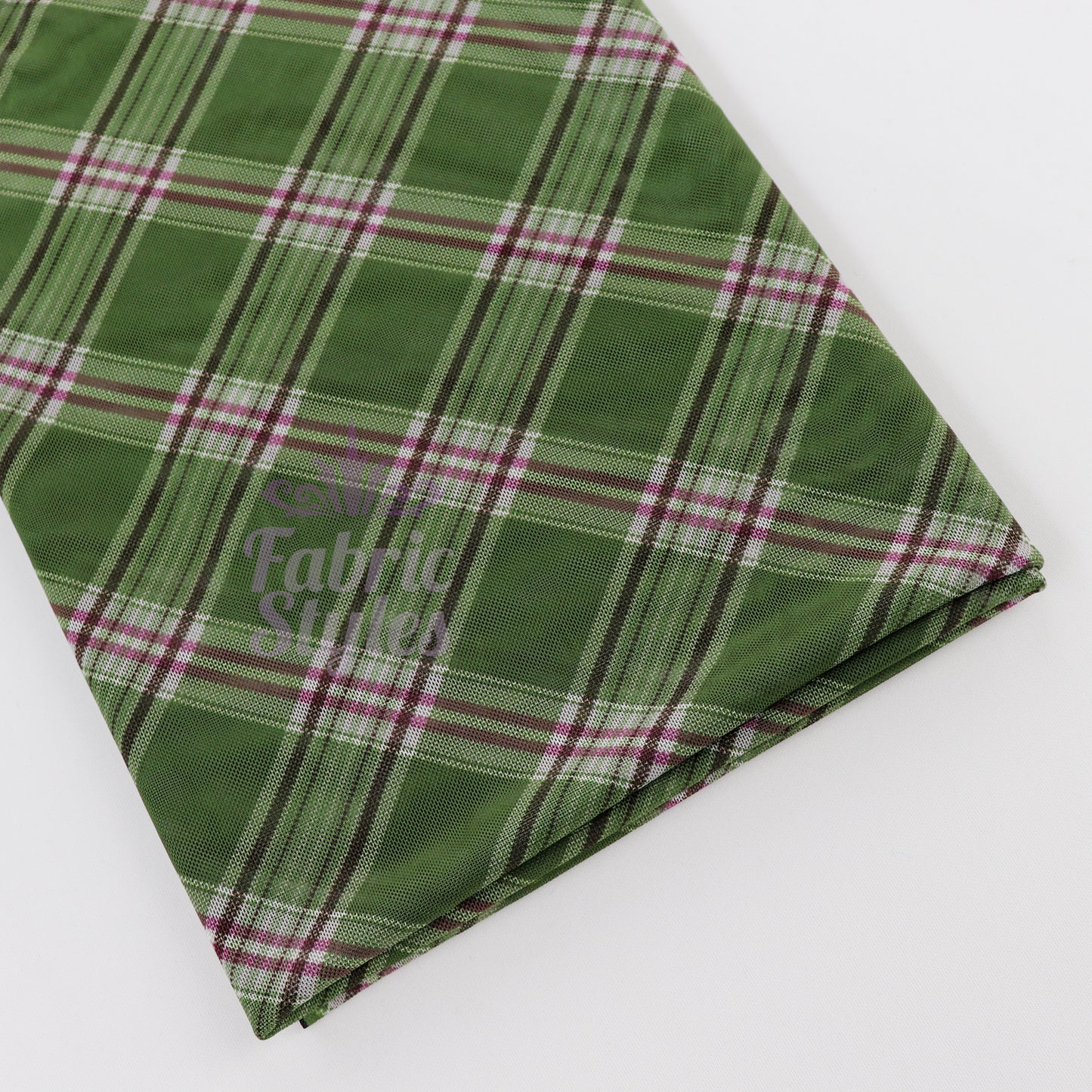 Green Tartan Pink Stripe Power Mesh Fabric