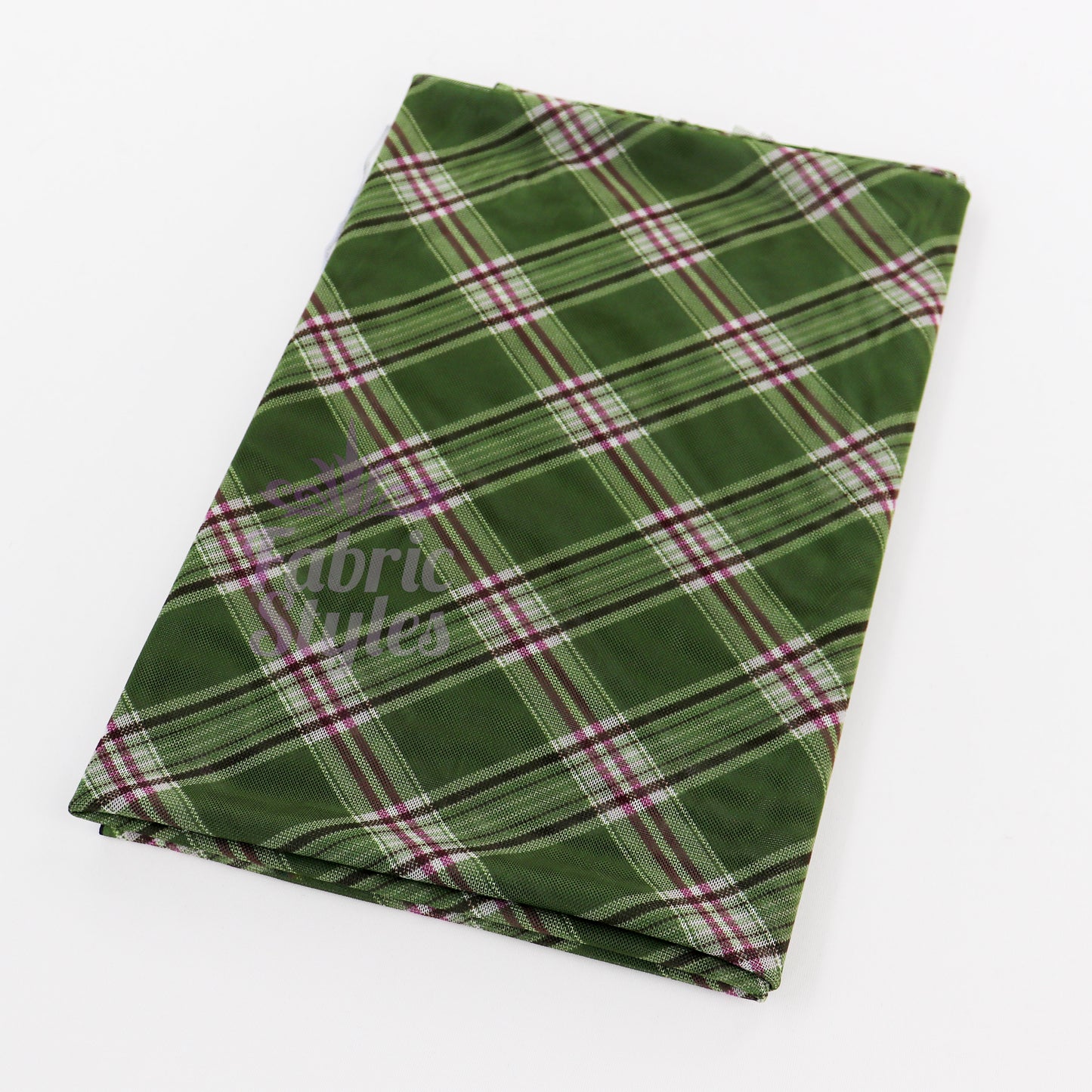 Green Tartan Pink Stripe Power Mesh Fabric