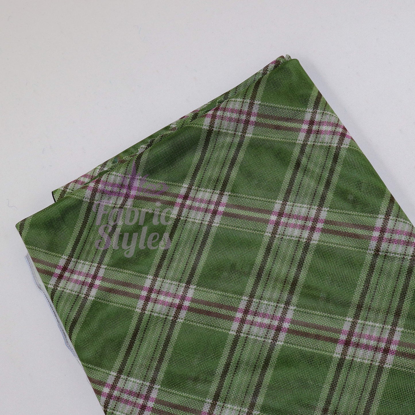 Green Tartan Pink Stripe Power Mesh Fabric