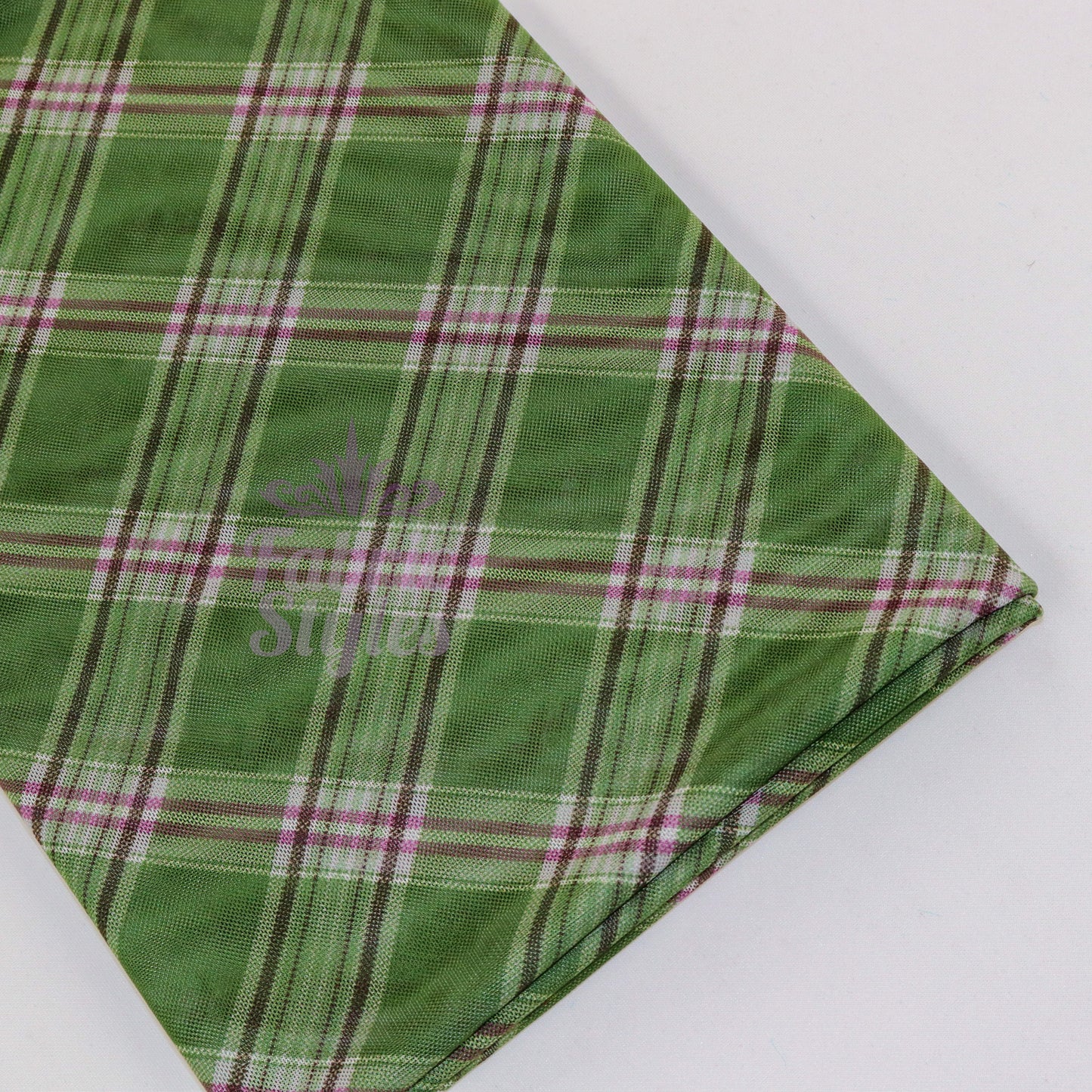 Green Tartan Pink Stripe Power Mesh Fabric