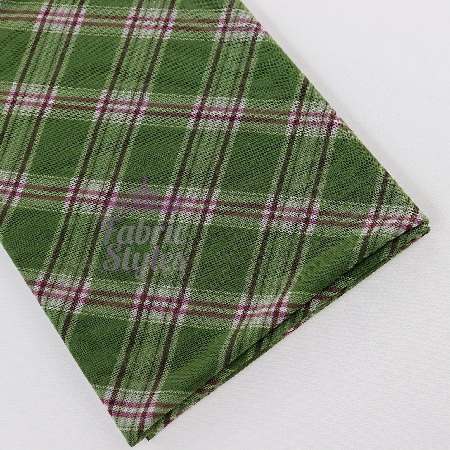 Green Tartan Pink Stripe Power Mesh Fabric
