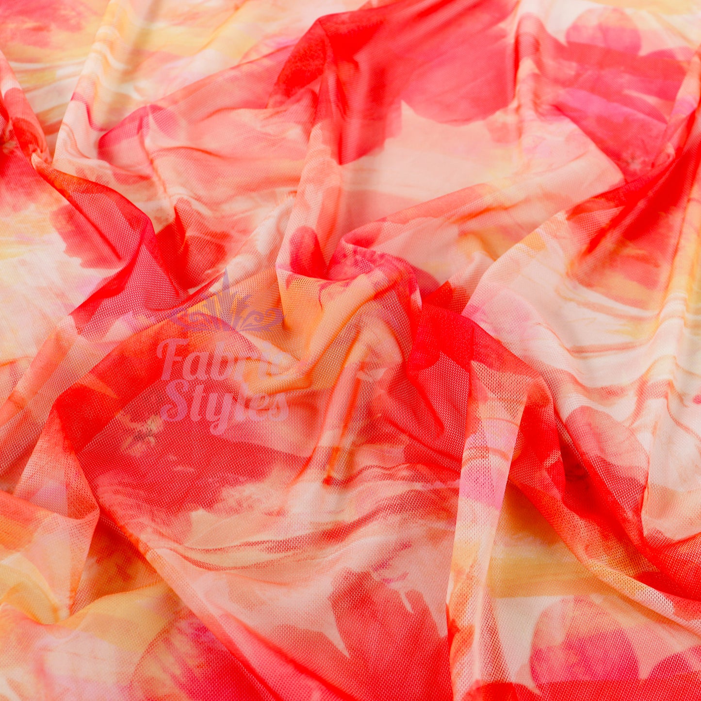 Orange Floral Power Mesh Fabric