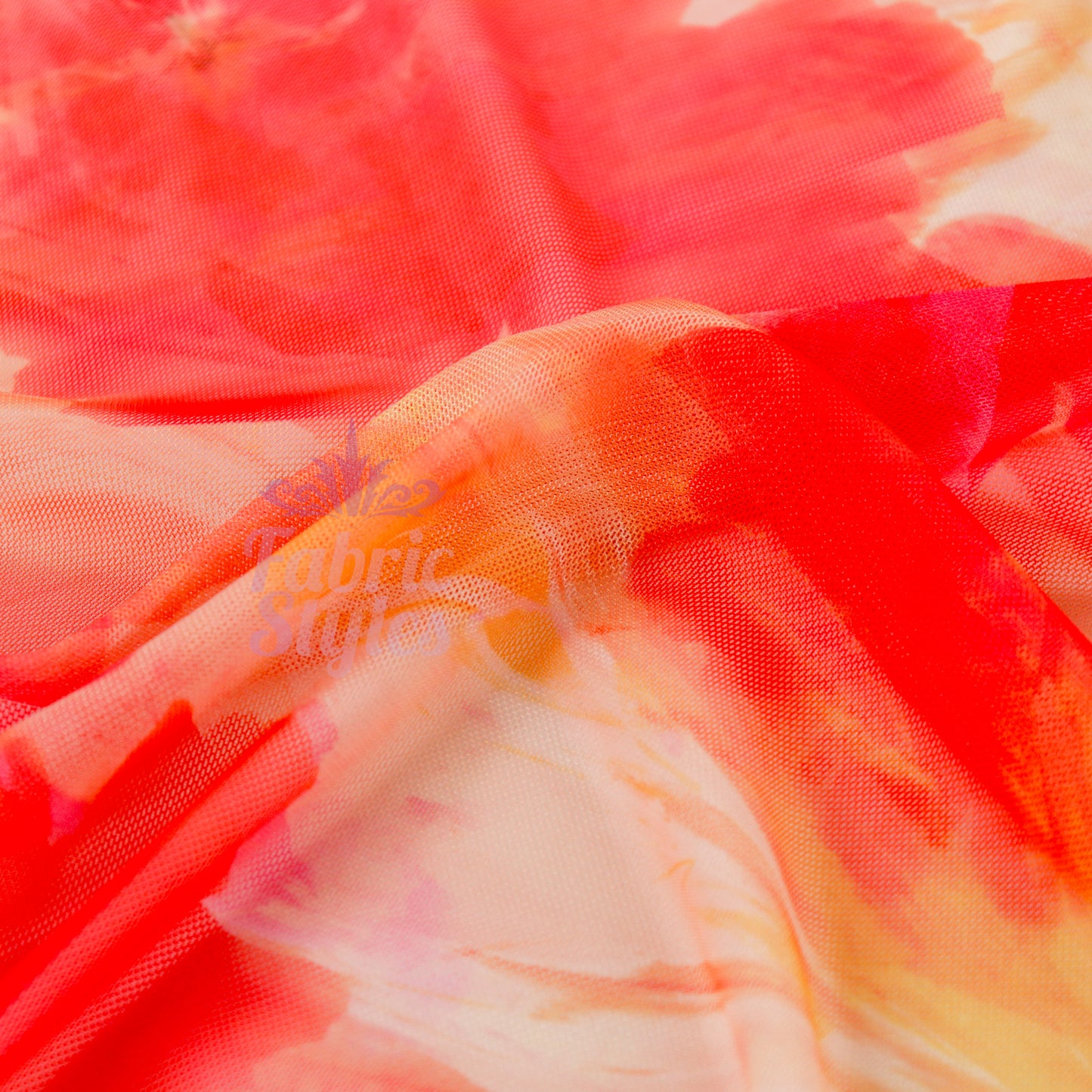 Orange Floral Power Mesh Fabric