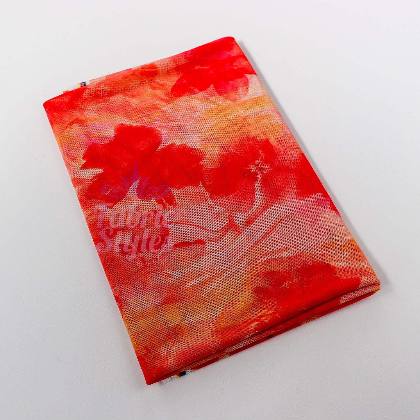 Orange Floral Power Mesh Fabric
