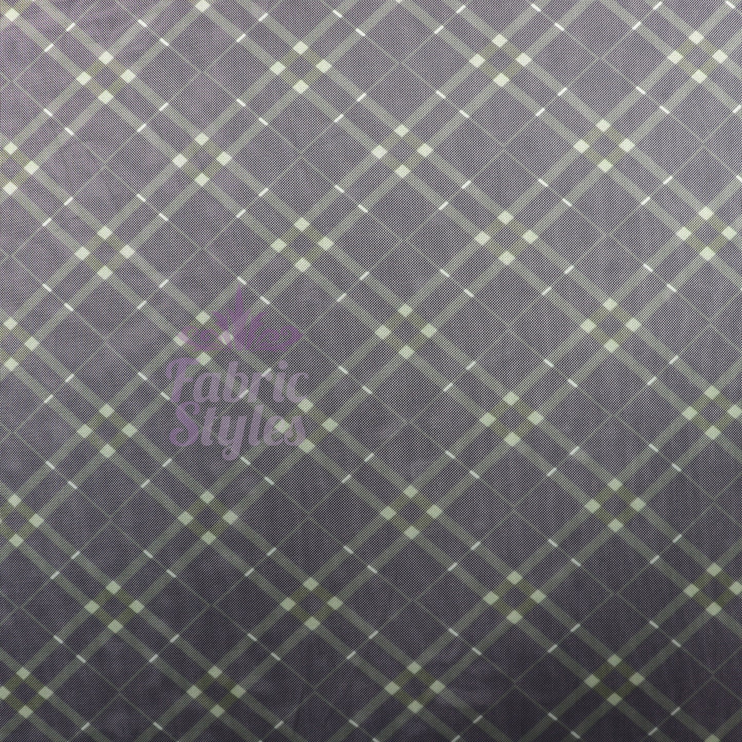 Navy Khaki Tartan Power Mesh Fabric