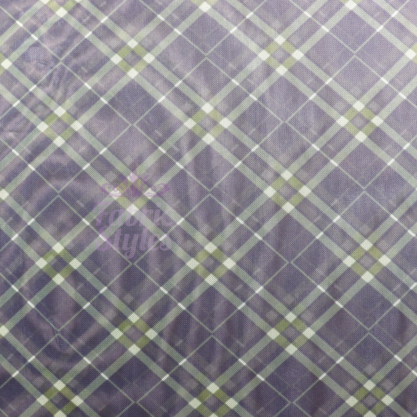 Navy Khaki Tartan Power Mesh Fabric