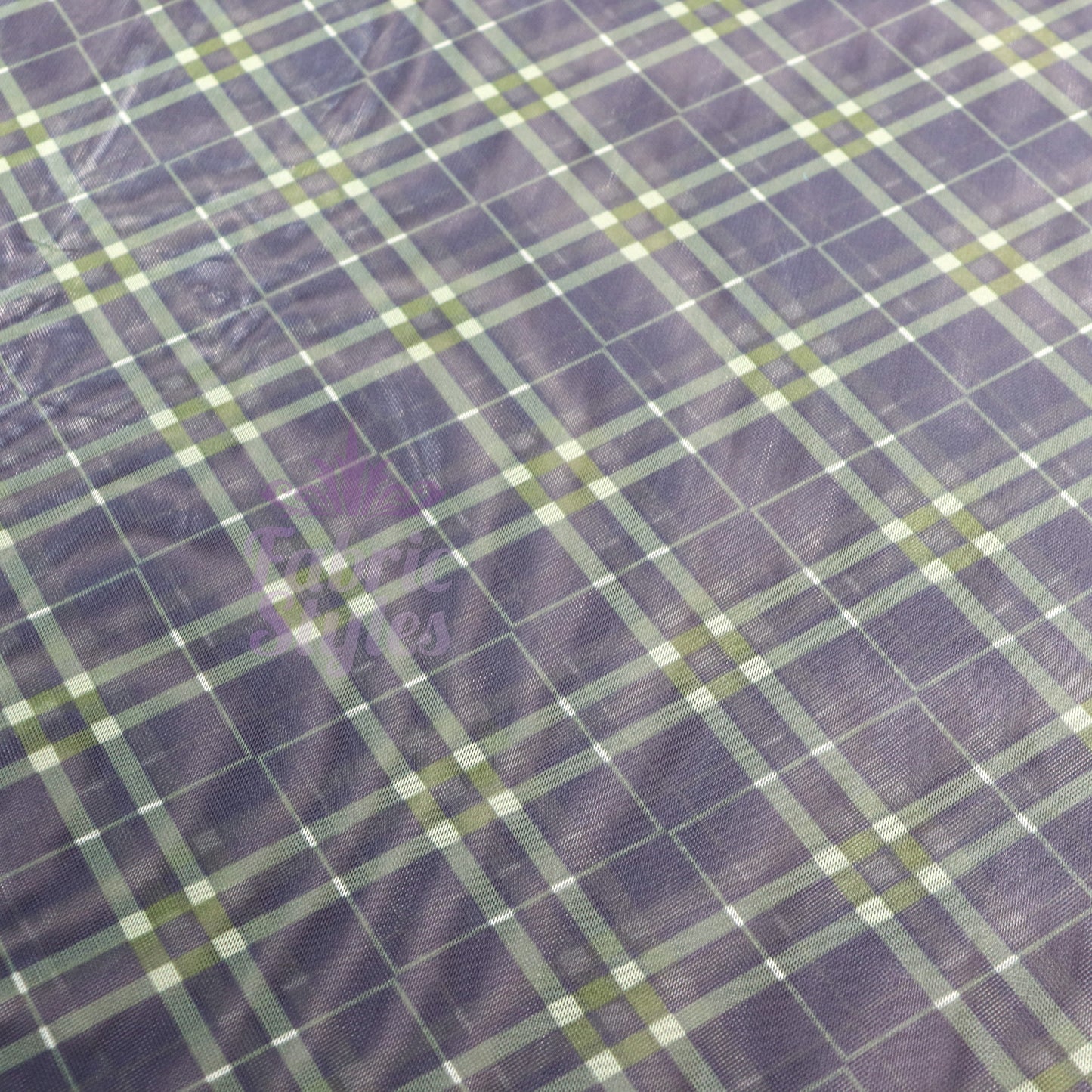 Navy Khaki Tartan Power Mesh Fabric