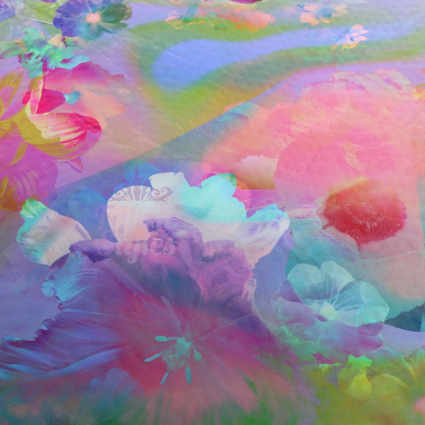 Summer Rainbow Floral Power Mesh Fabric