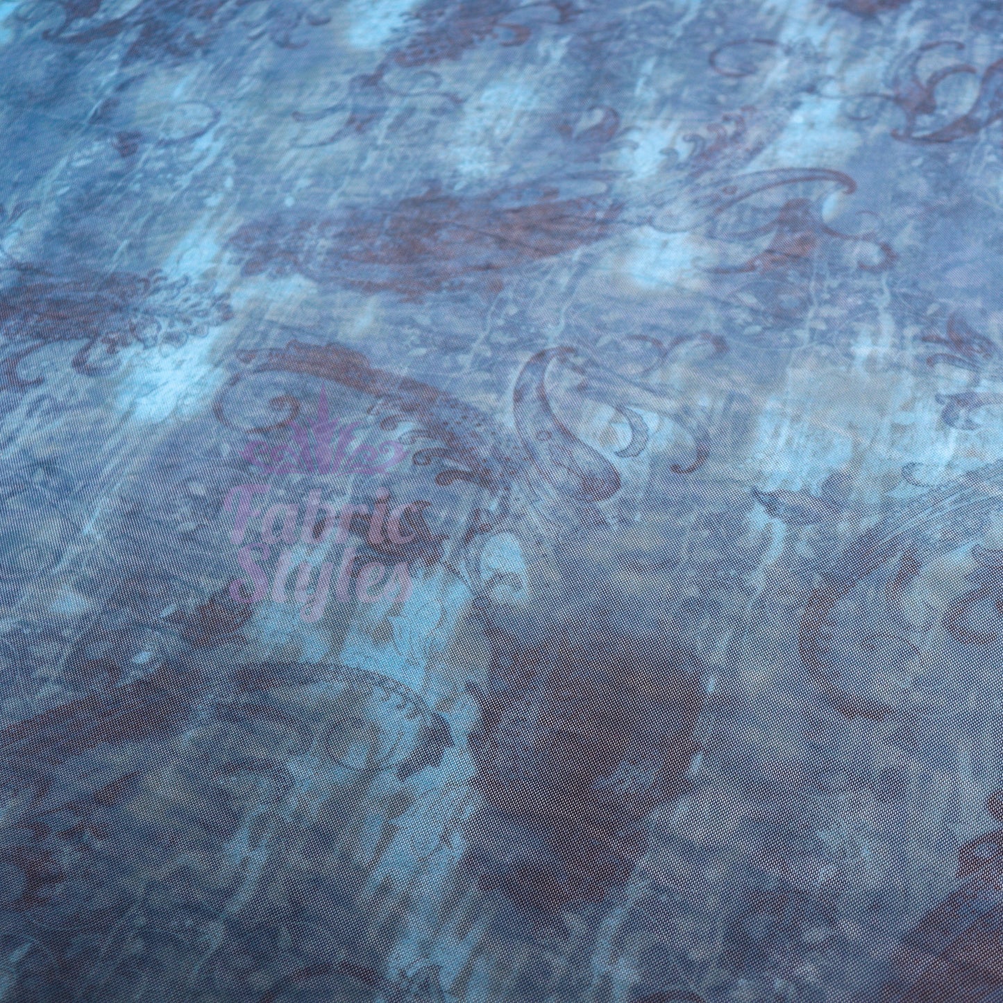 Blue Paisley Power Mesh Fabric
