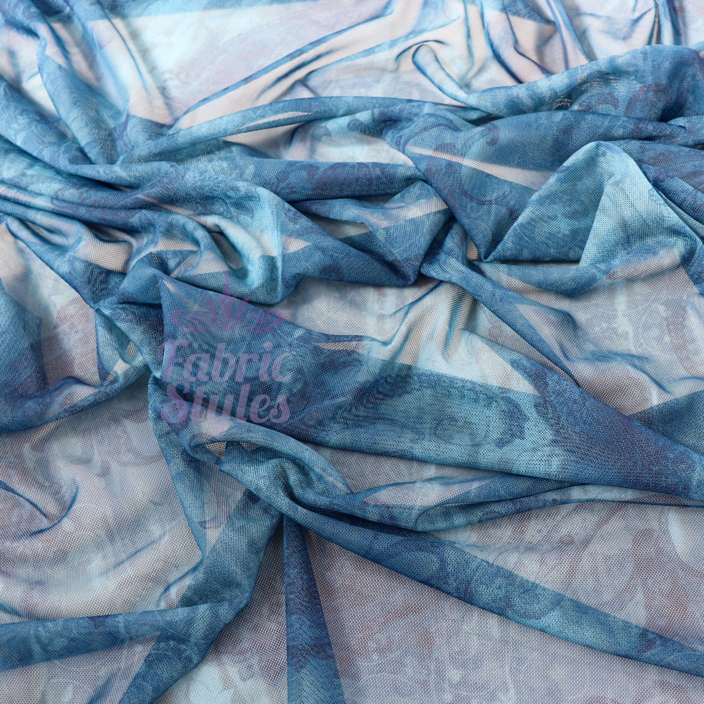 Blue Paisley Power Mesh Fabric