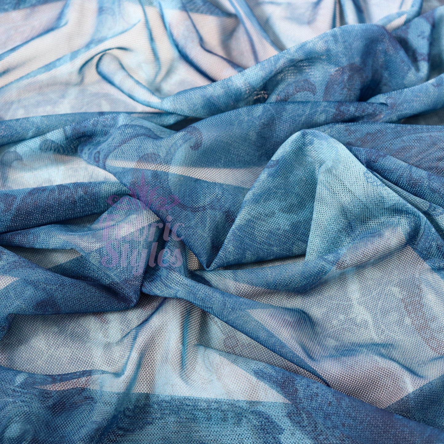 Blue Paisley Power Mesh Fabric