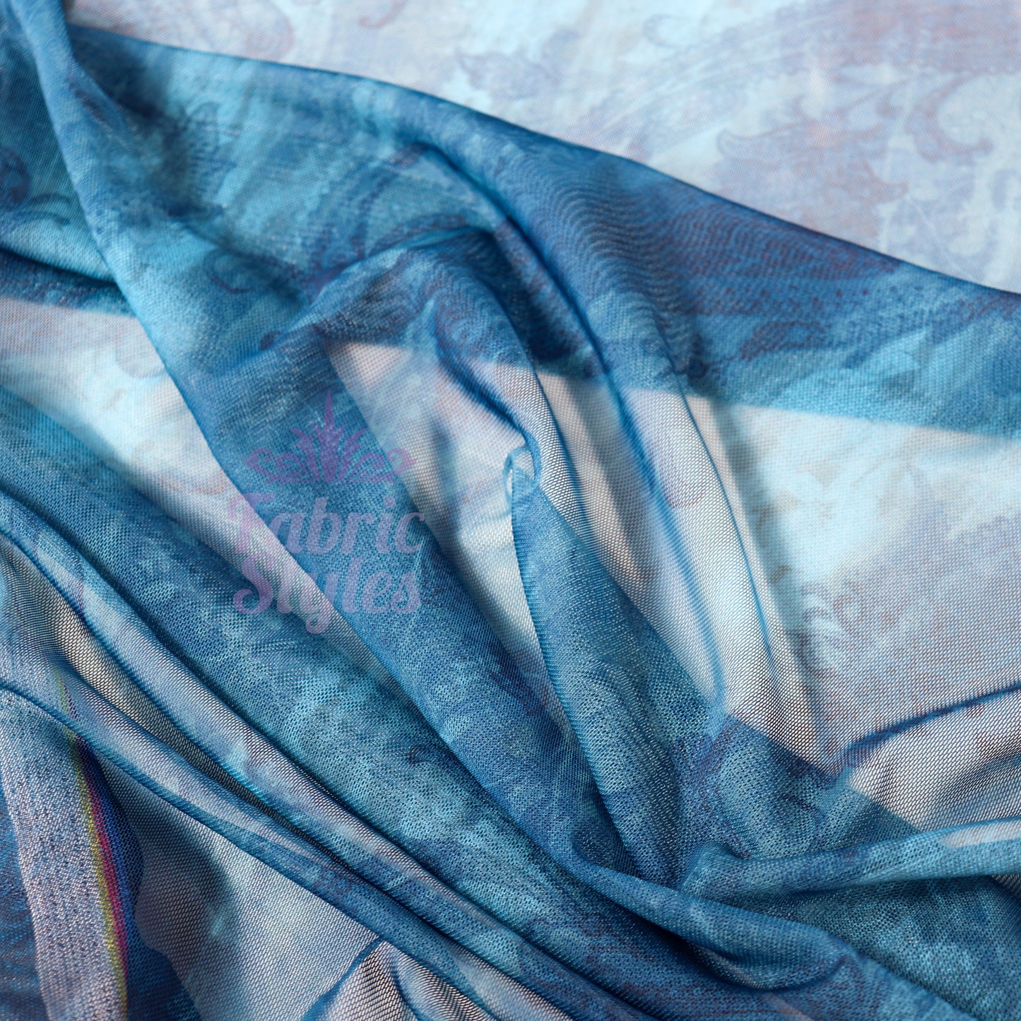 Blue Paisley Power Mesh Fabric
