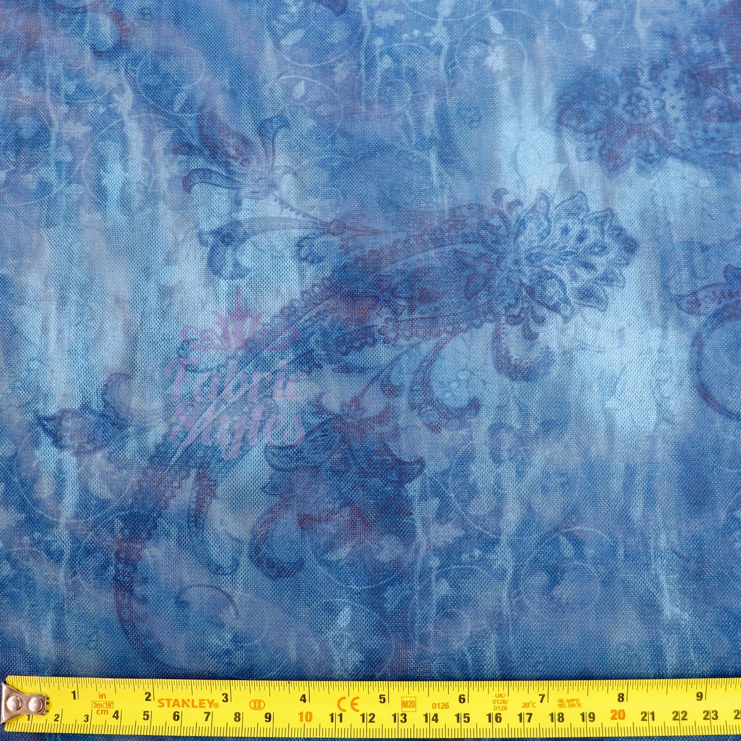 Blue Paisley Power Mesh Fabric