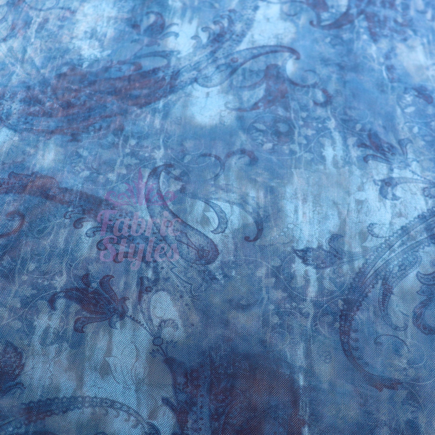 Blue Paisley Power Mesh Fabric