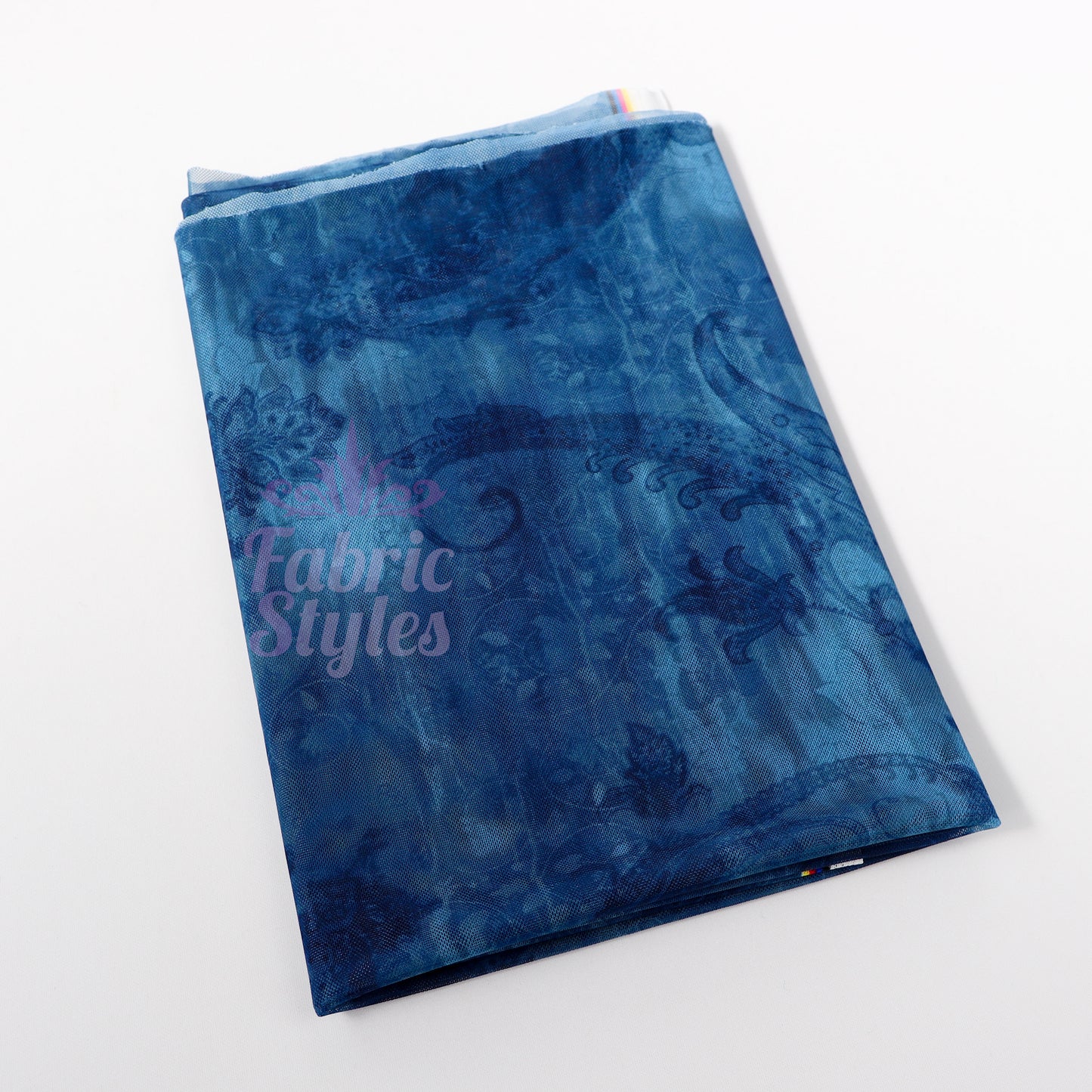 Blue Paisley Power Mesh Fabric