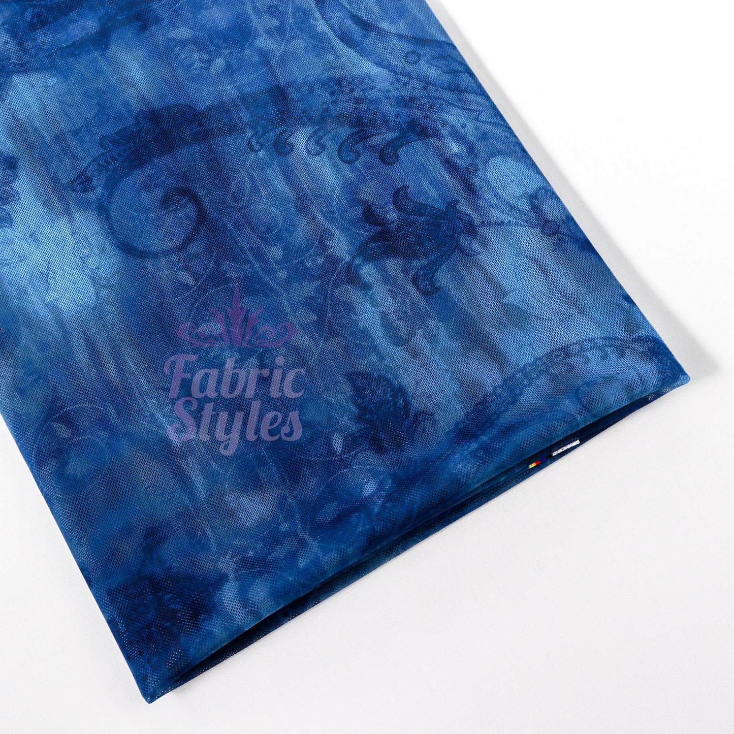 Blue Paisley Power Mesh Fabric