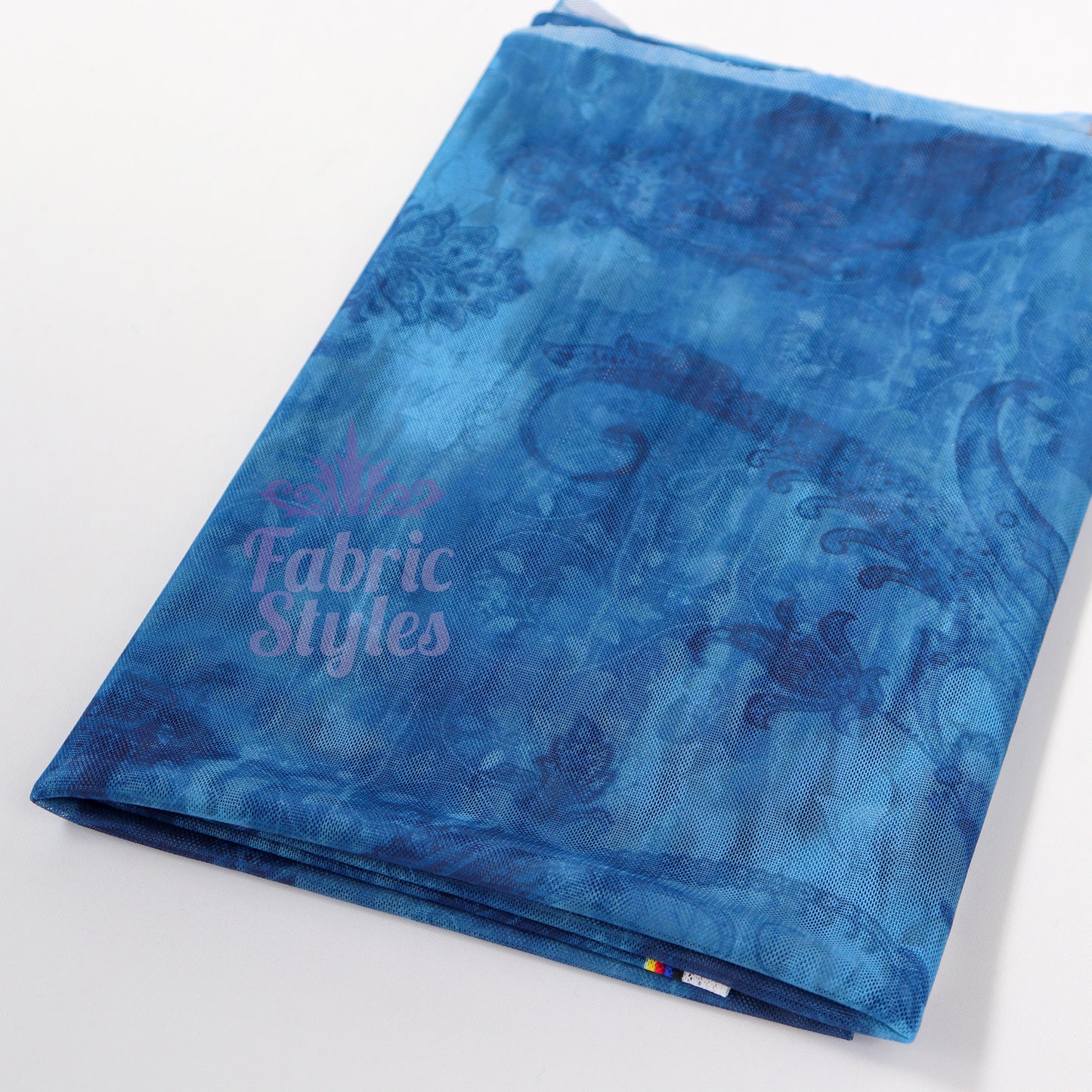 Blue Paisley Power Mesh Fabric