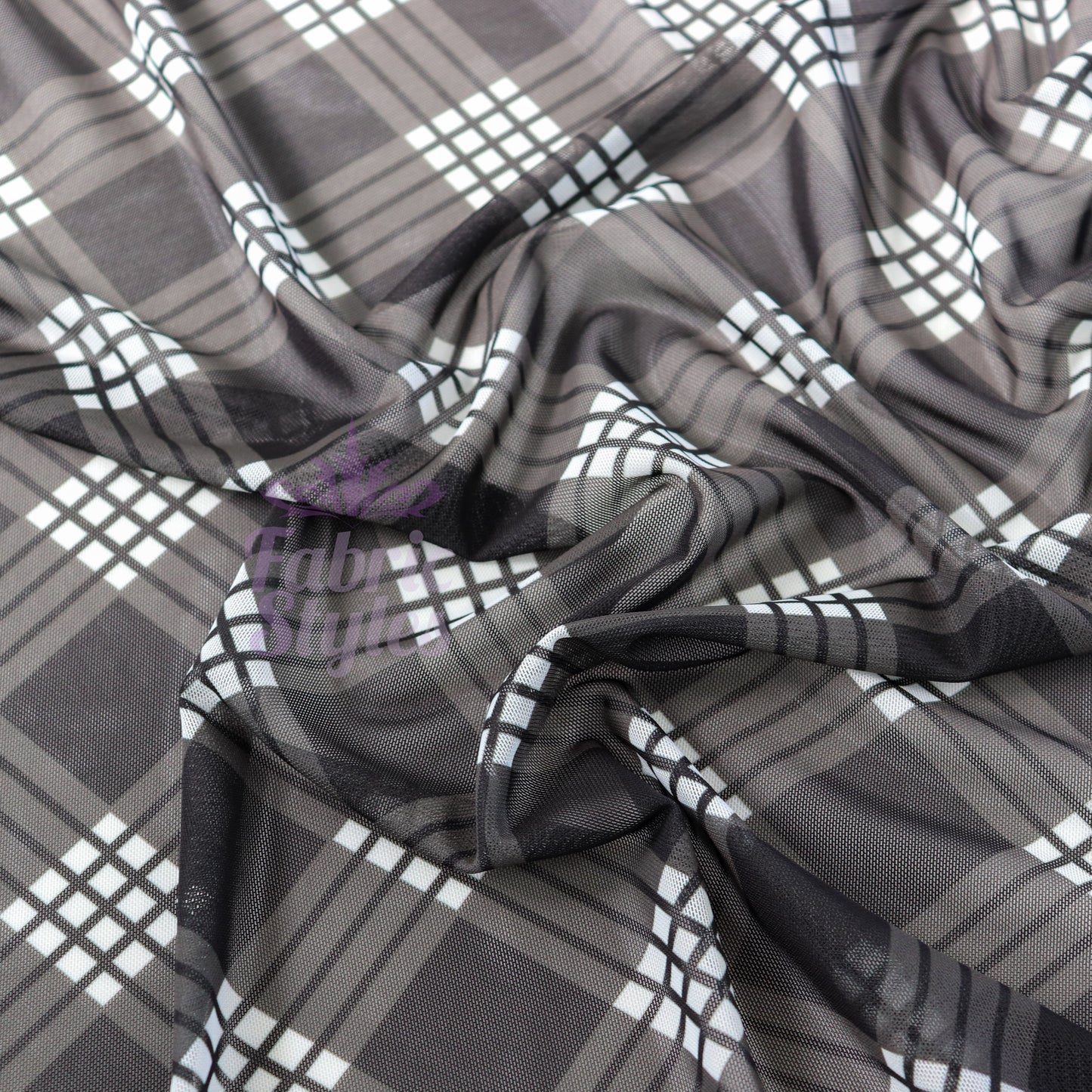 Black Tartan Power Mesh Fabric