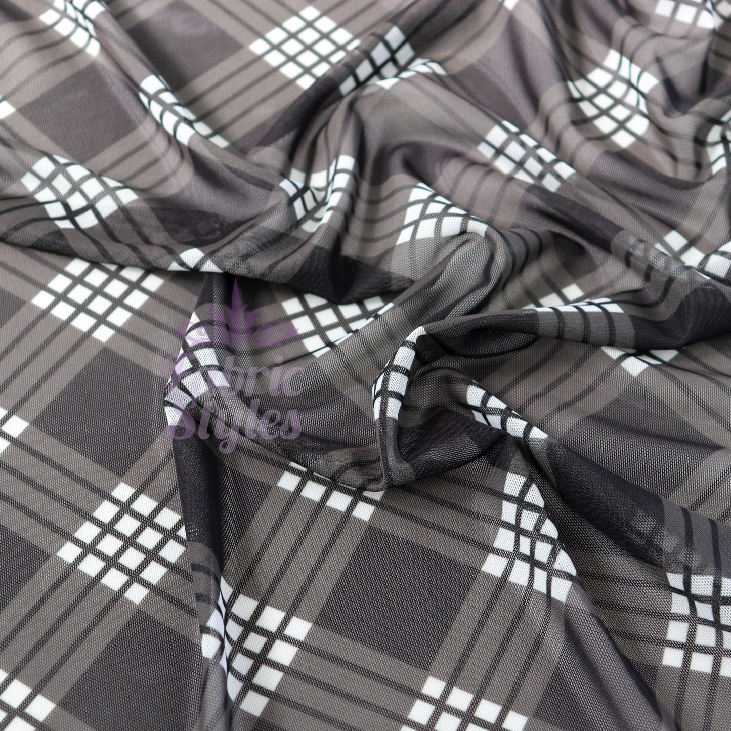 Black Tartan Power Mesh Fabric