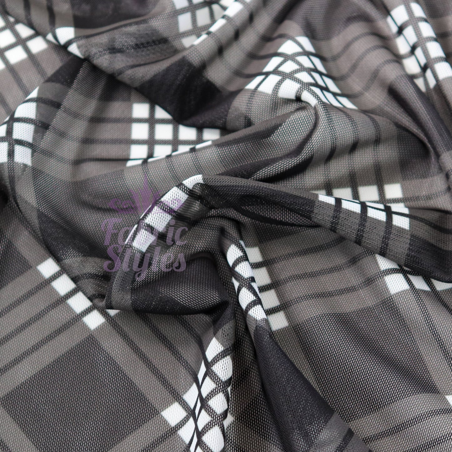 Black Tartan Power Mesh Fabric