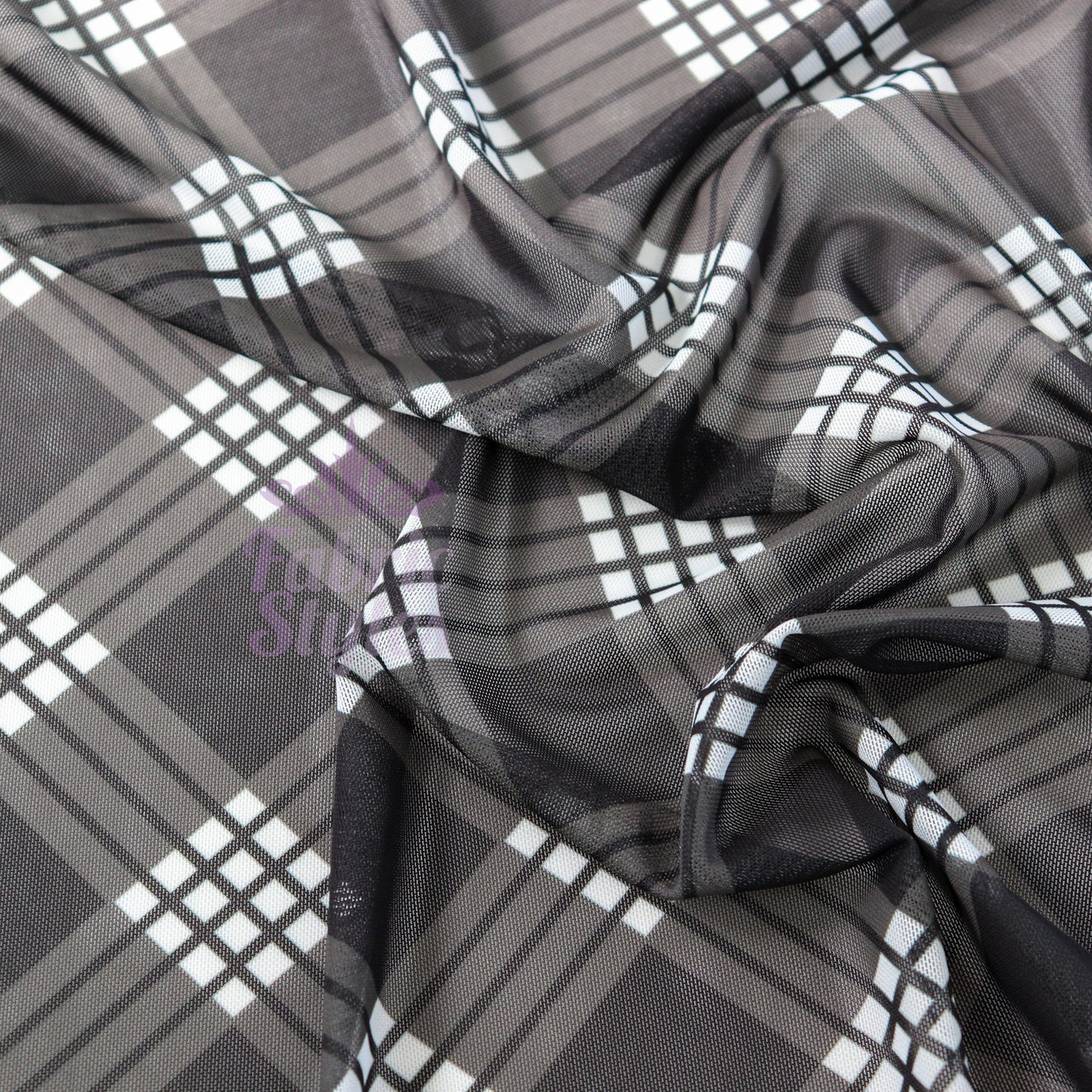 Black Tartan Power Mesh Fabric