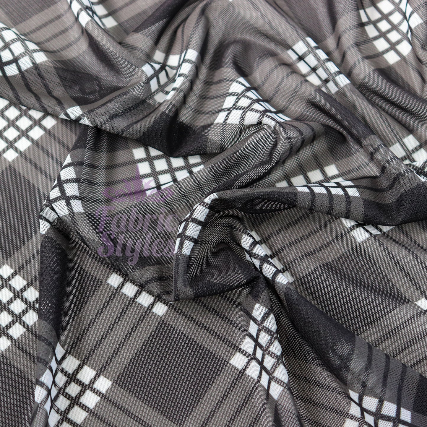 Black Tartan Power Mesh Fabric