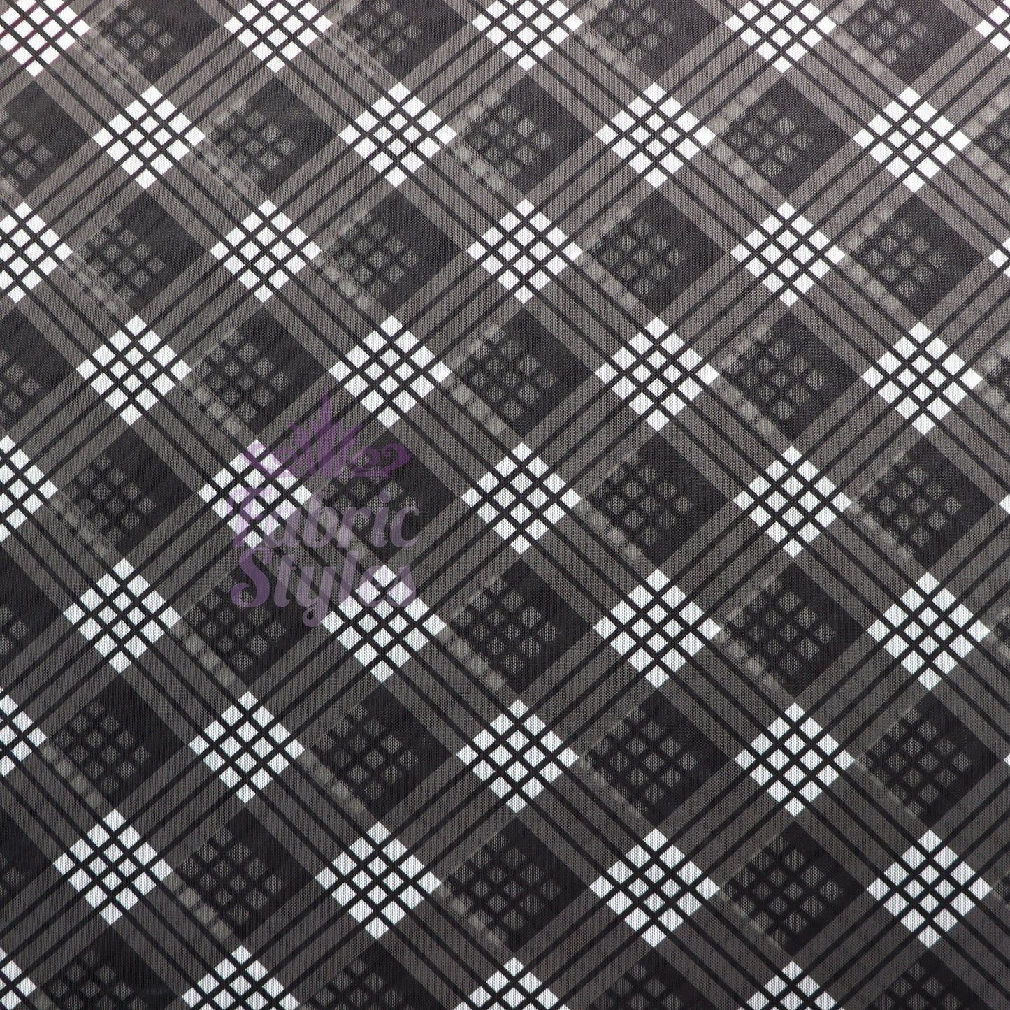 Black Tartan Power Mesh Fabric