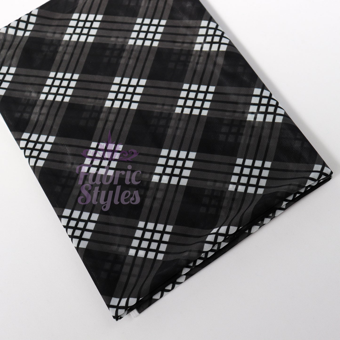 Black Tartan Power Mesh Fabric
