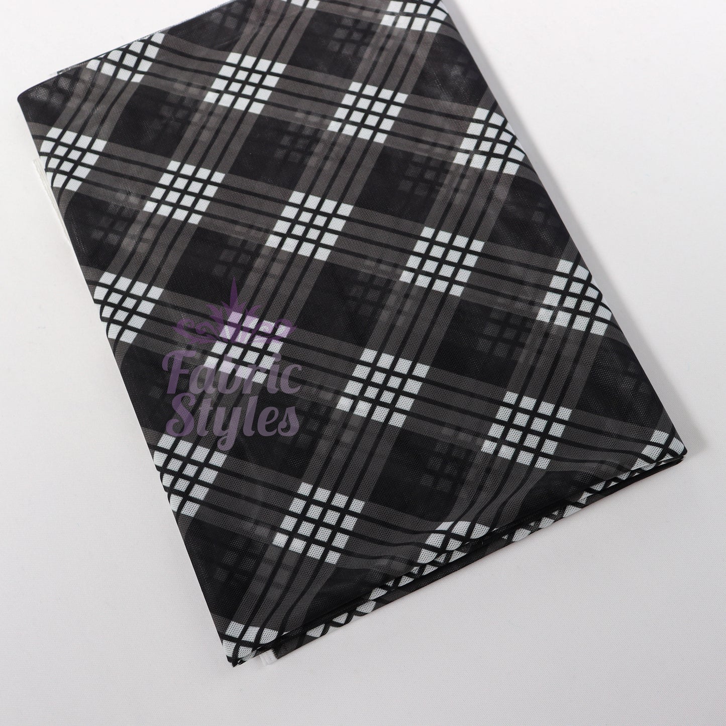 Black Tartan Power Mesh Fabric