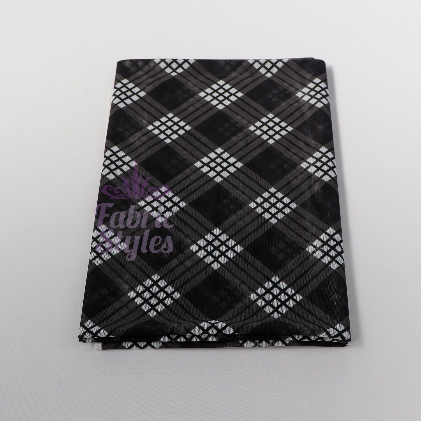 Black Tartan Power Mesh Fabric