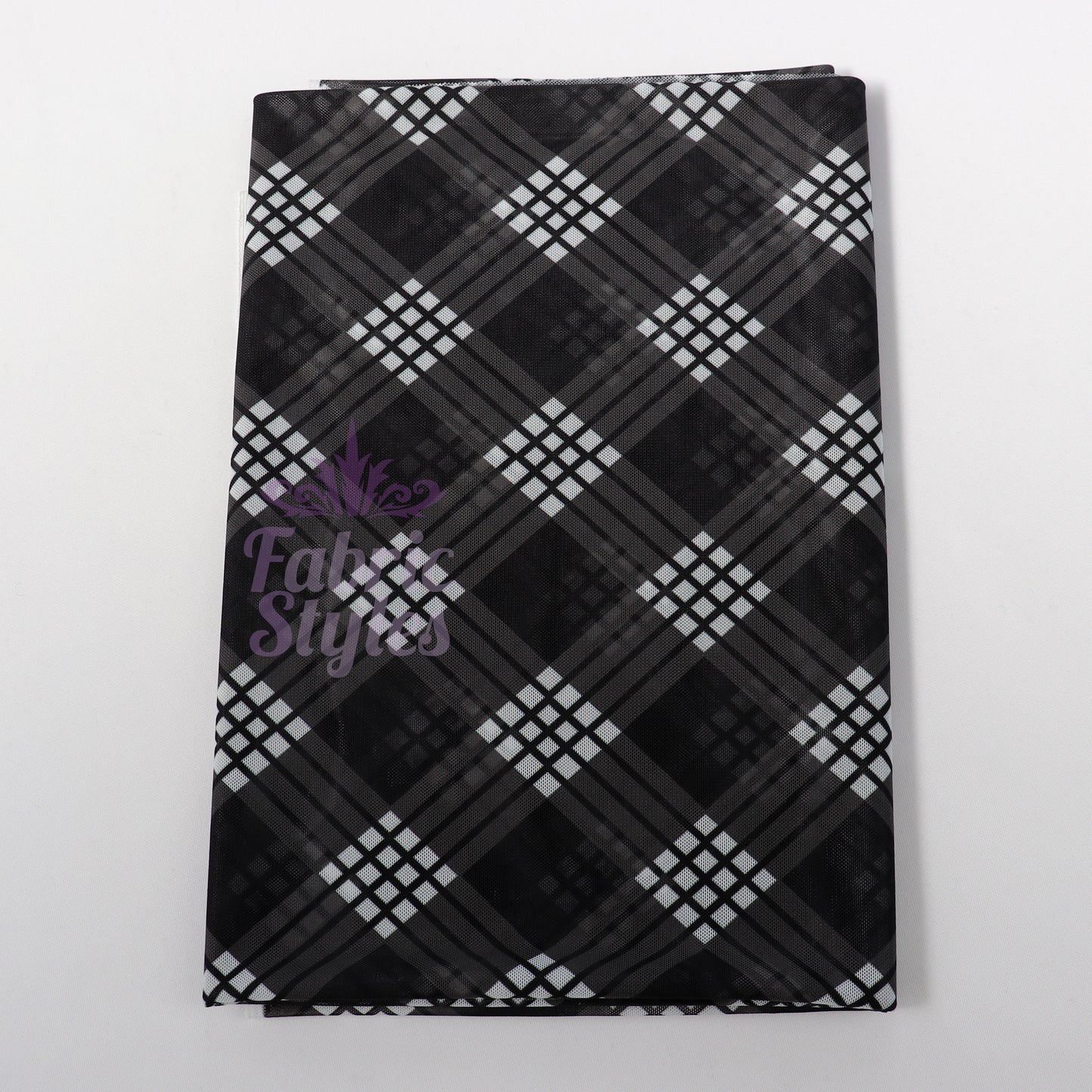 Black Tartan Power Mesh Fabric