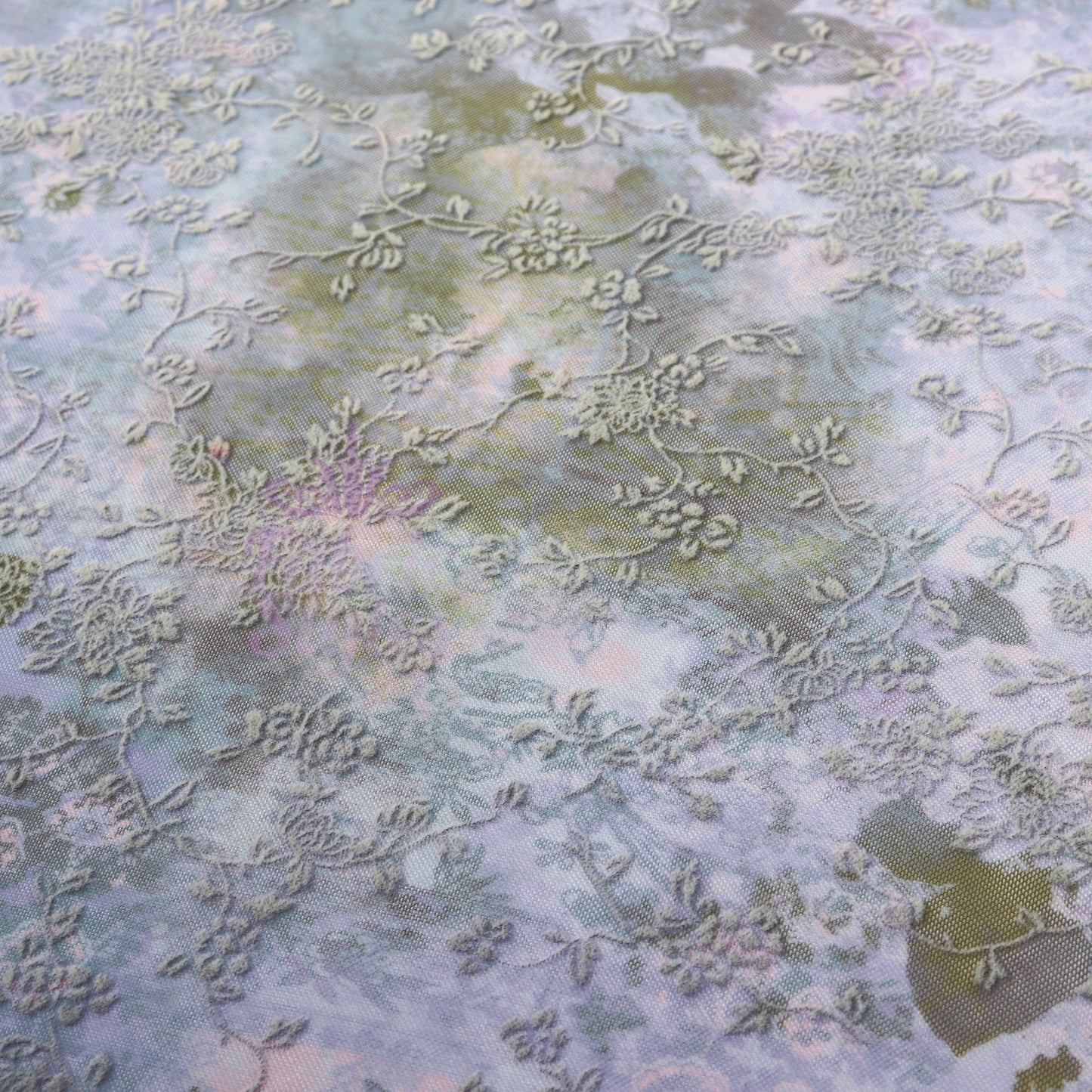 Blue Floral Power Mesh Fabric
