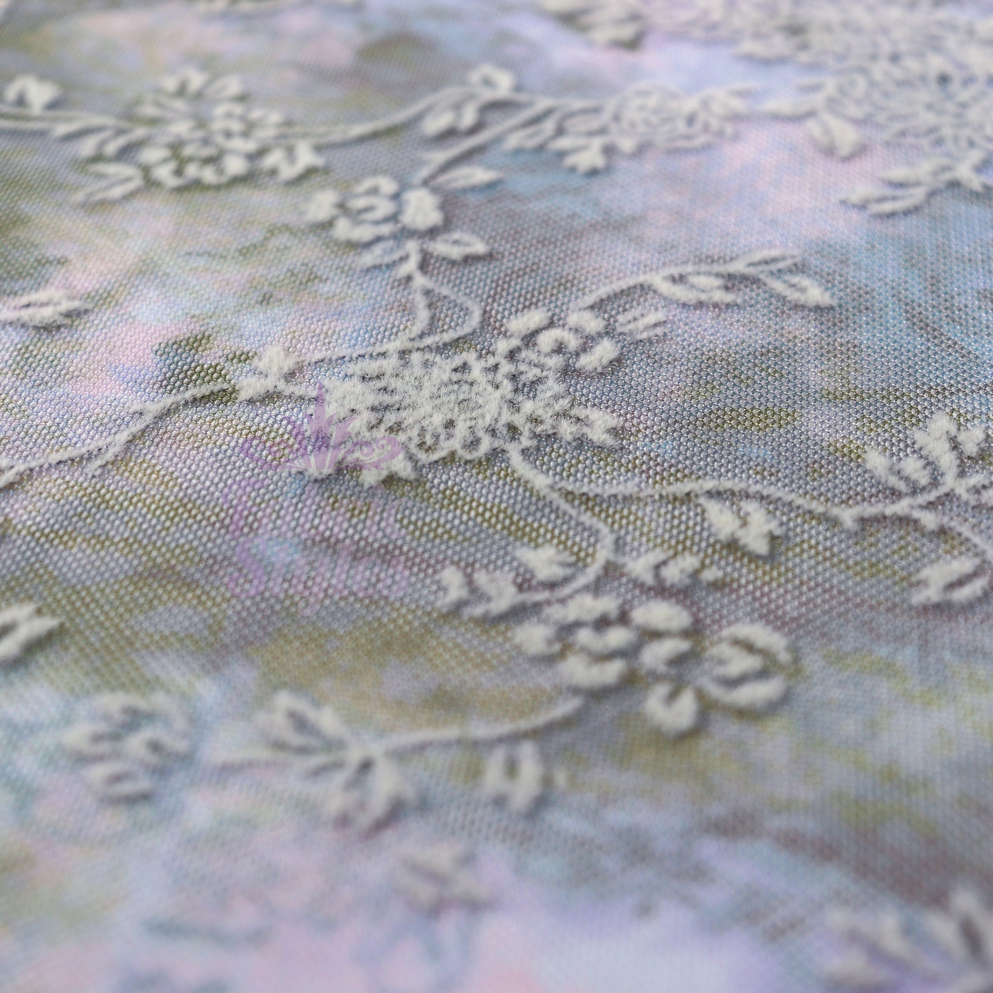 Blue Floral Power Mesh Fabric