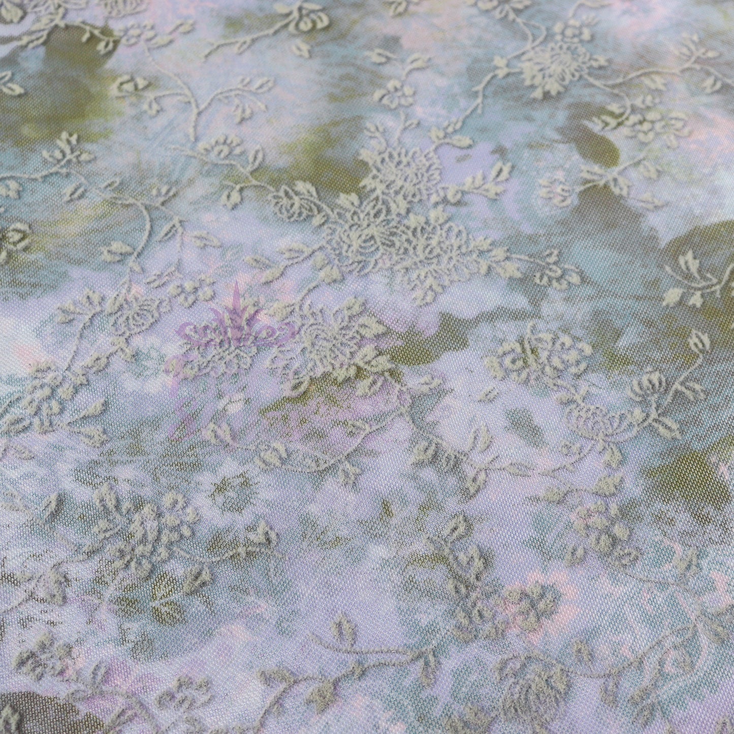 Blue Floral Power Mesh Fabric