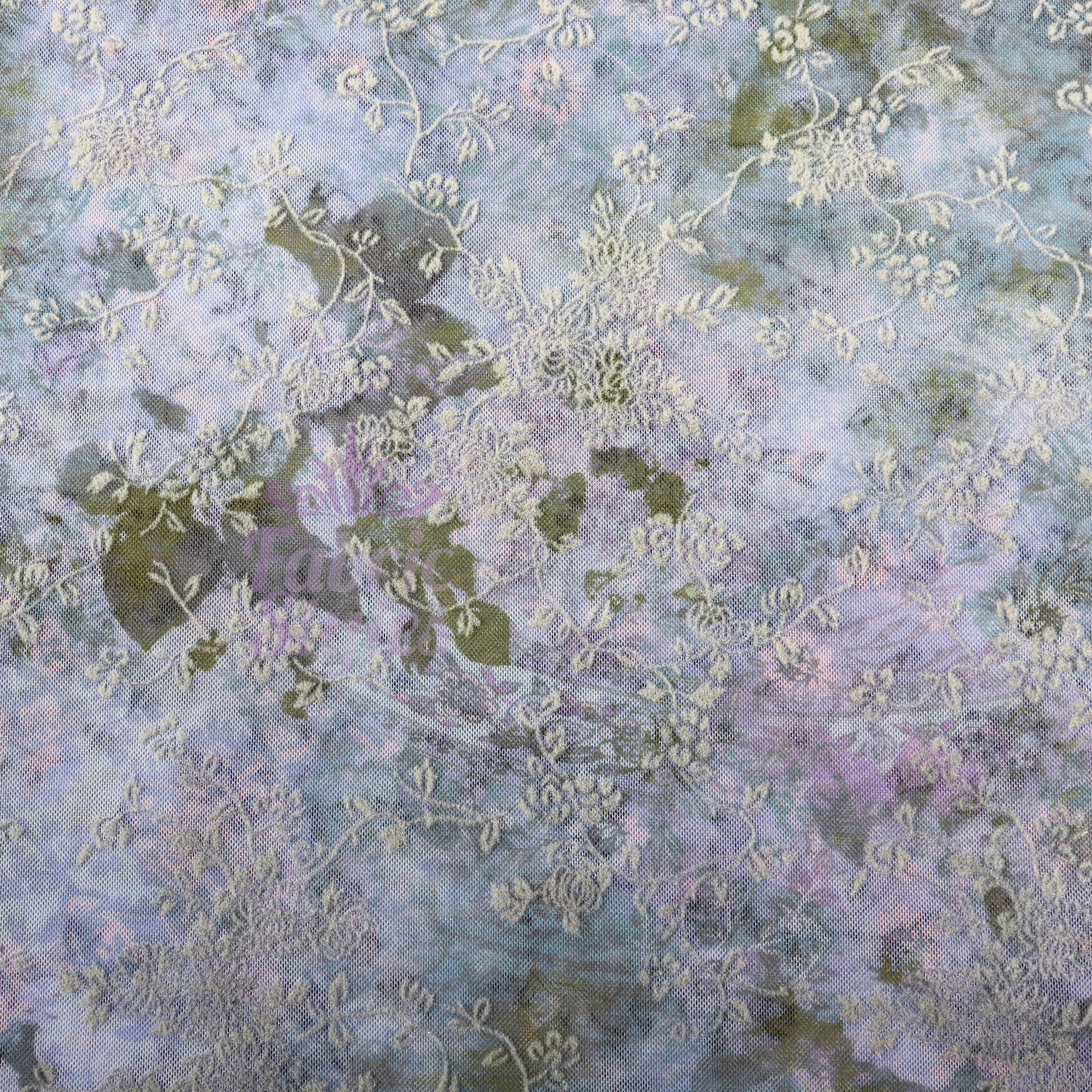 Blue Floral Power Mesh Fabric